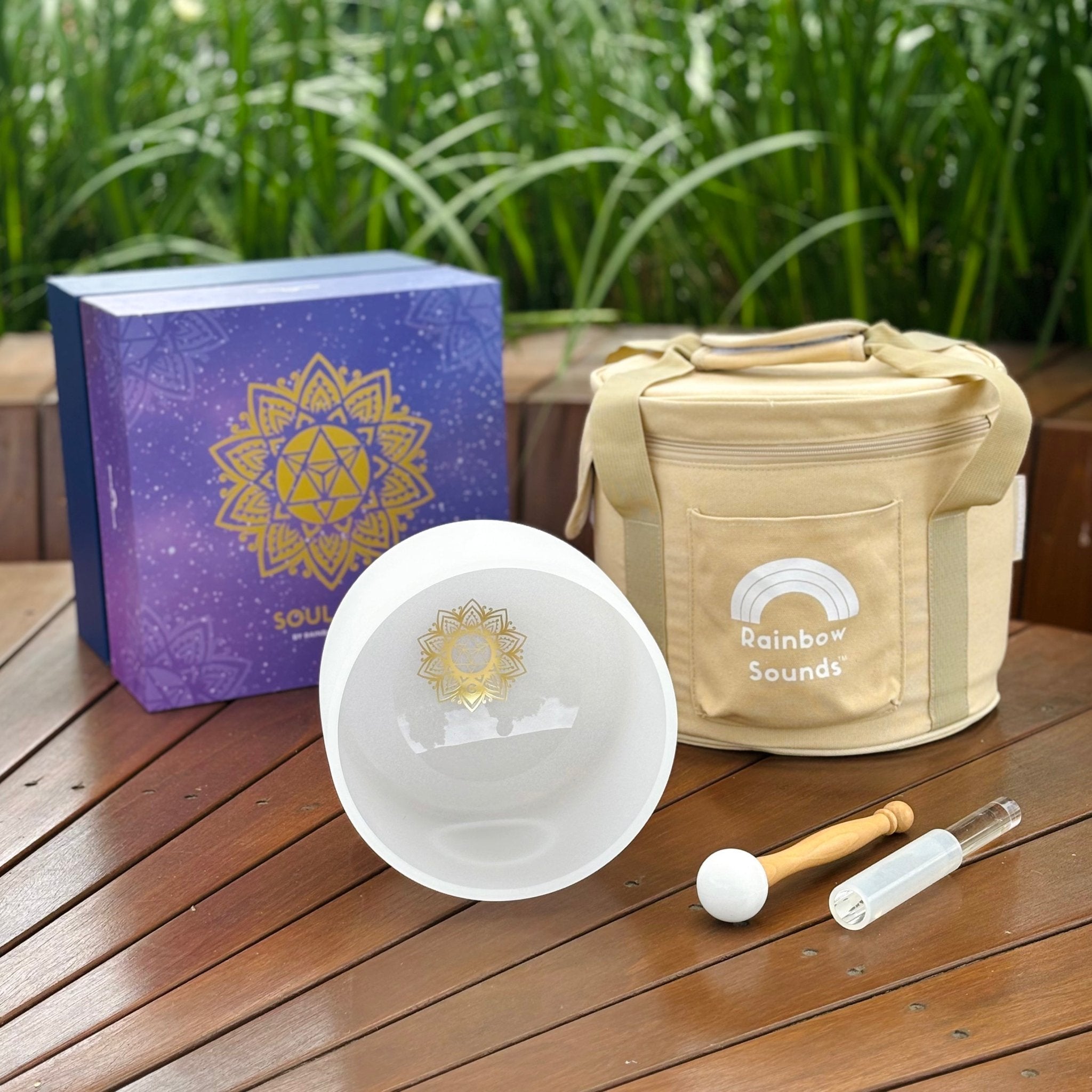 Rainbow Sounds Soul Star Sound Therapy Bowl, quartz crystal singing bowl for personal sound healing practice