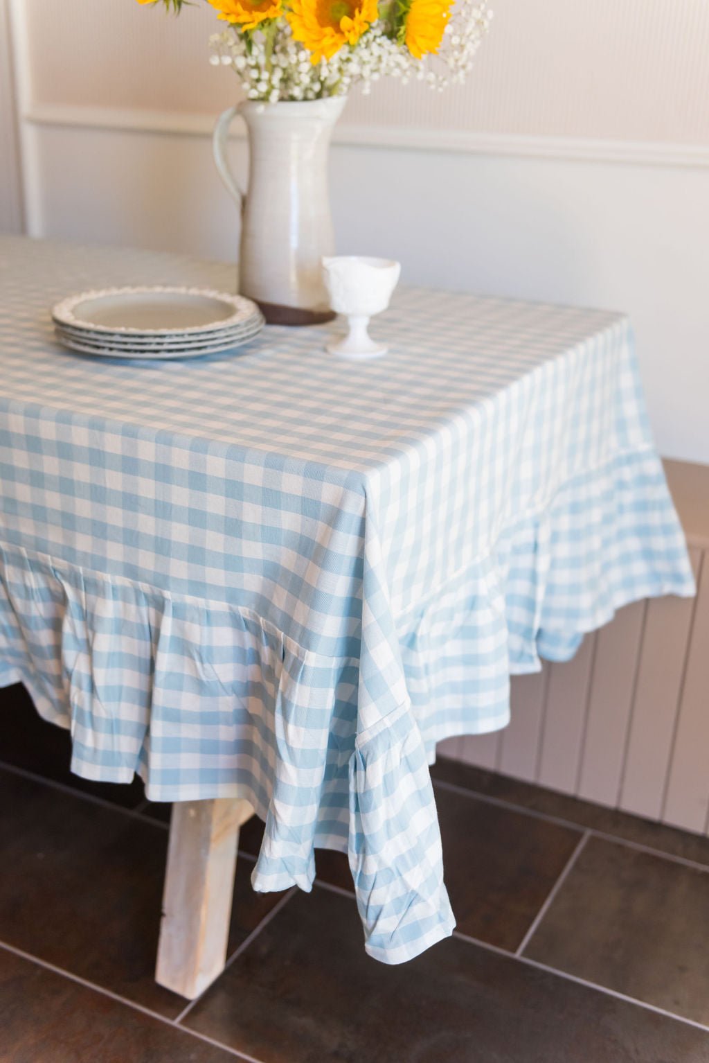 Galley & Fen Blue Ruffled Gingham Tablecloth
