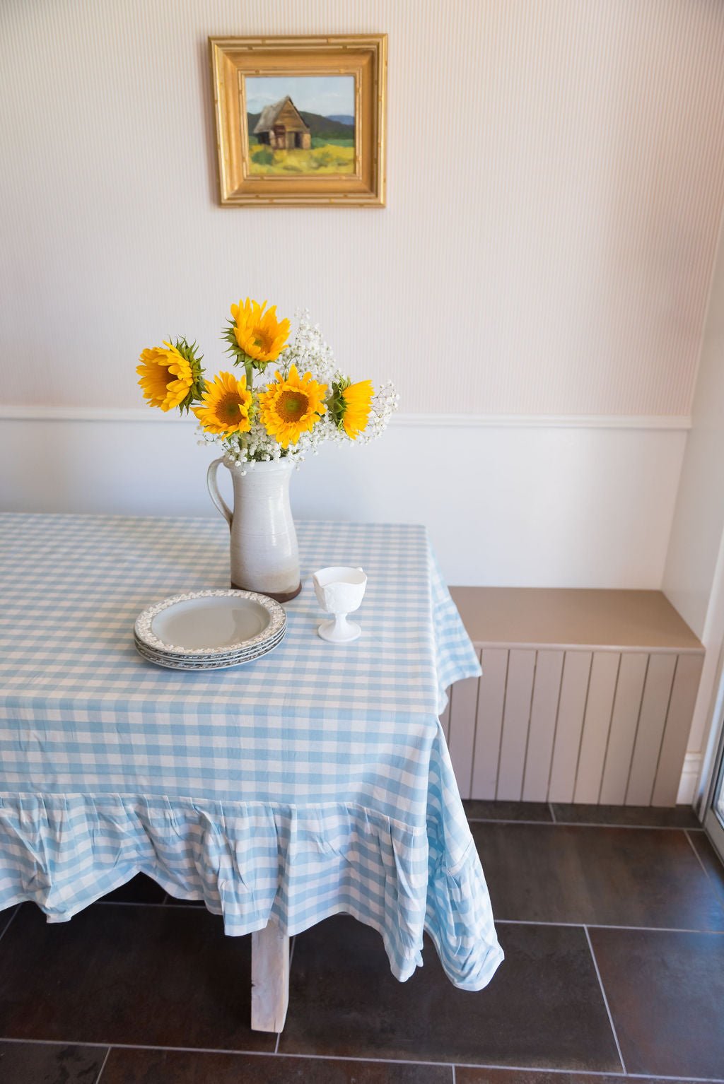 Galley & Fen Blue Ruffled Gingham Tablecloth