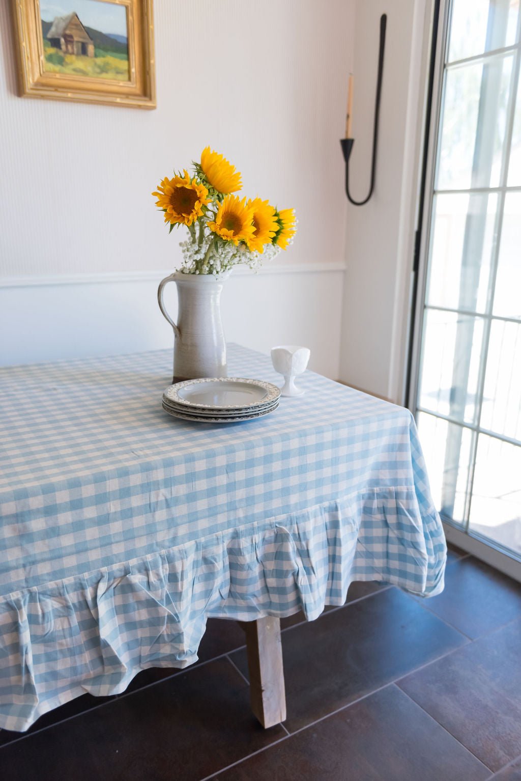 Galley & Fen Blue Ruffled Gingham Tablecloth