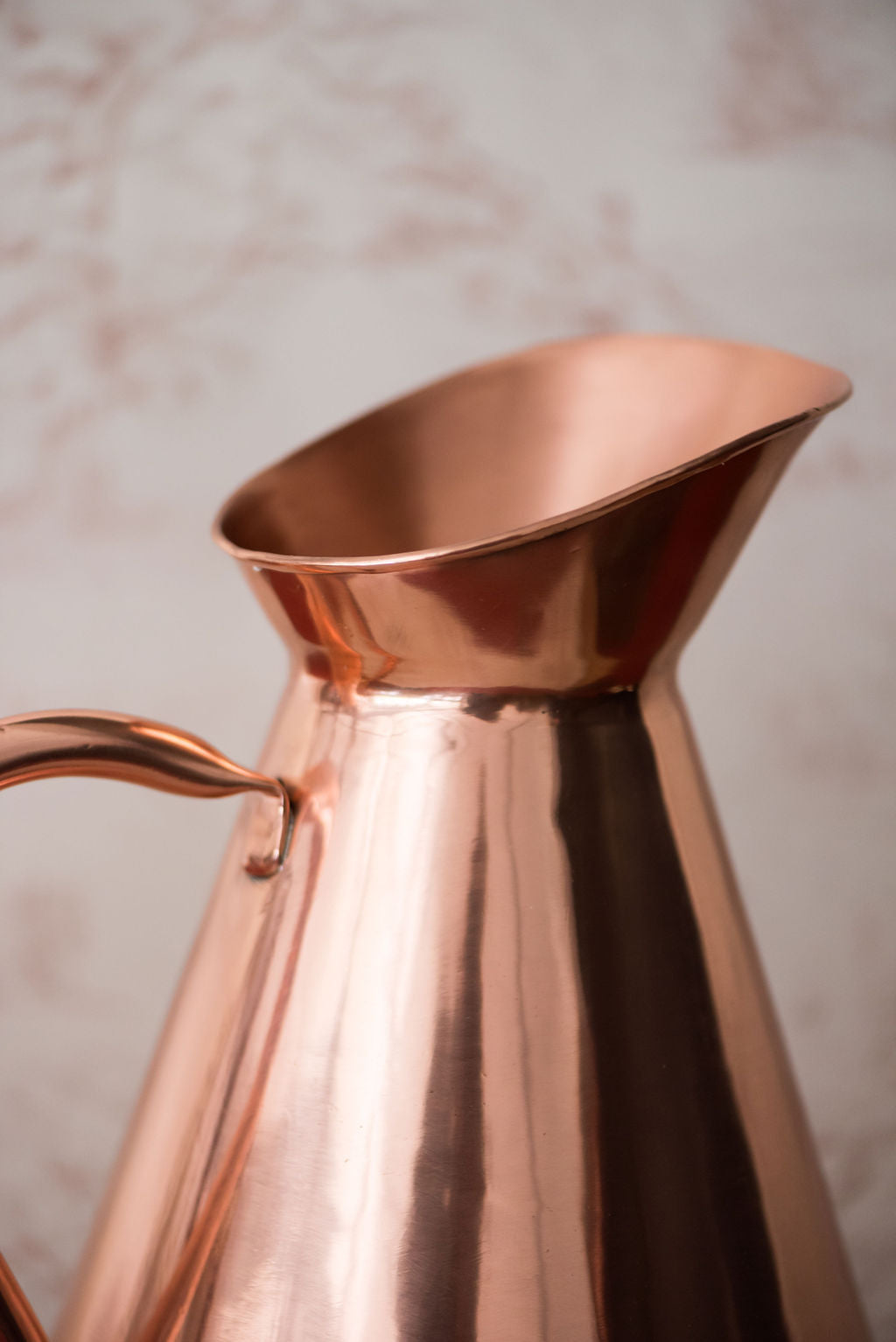 Galley & Fen copper heirloom vase, close-up of the pouring lip