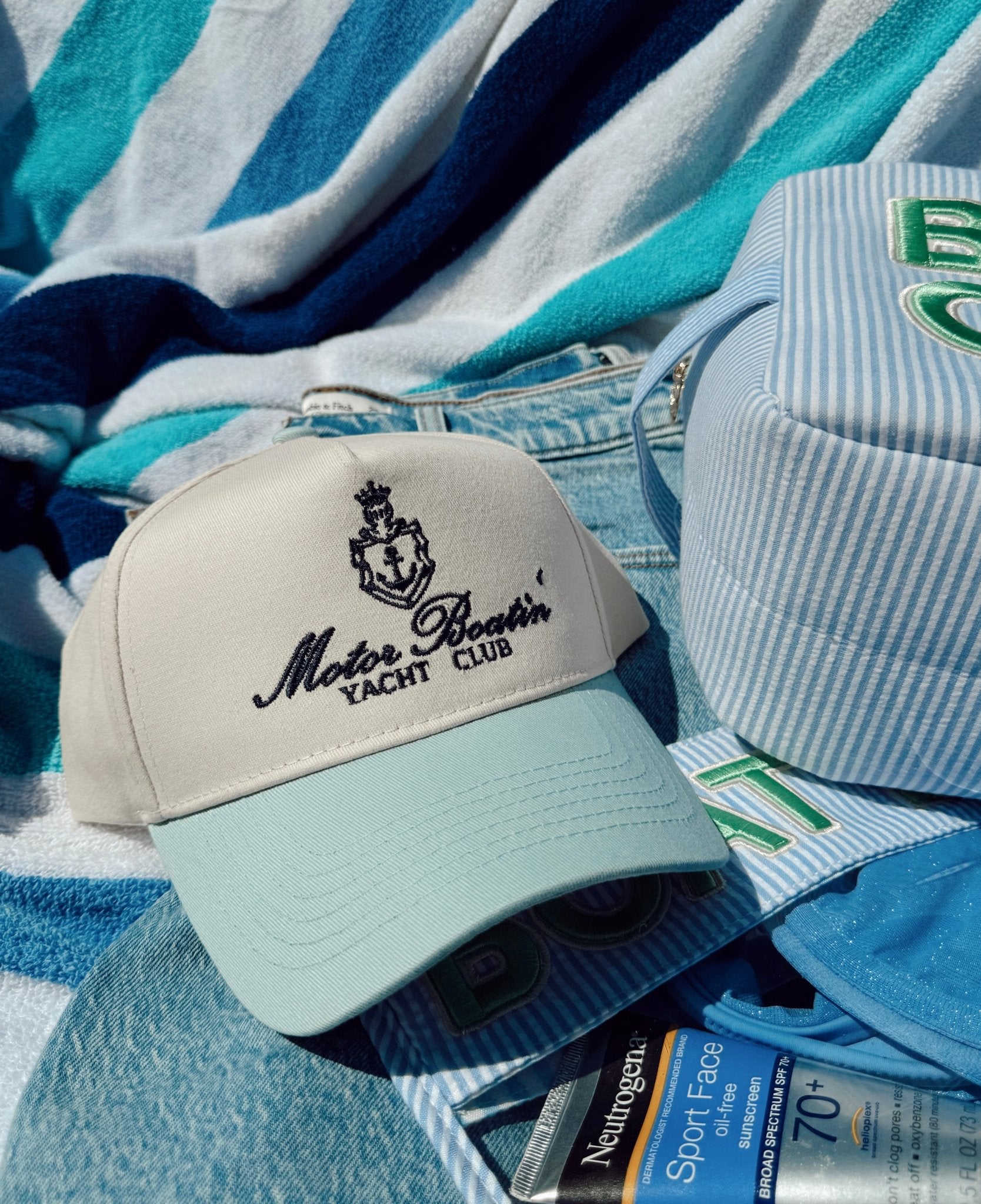 KenzKustomz Motor Boatin' Yacht Club - Baby Blue Vintage Trucker Hat
