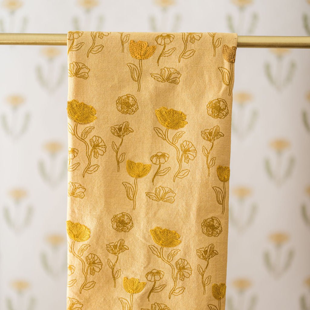 Galley & Fen Yellow Poppy Embroidered Dish Towel