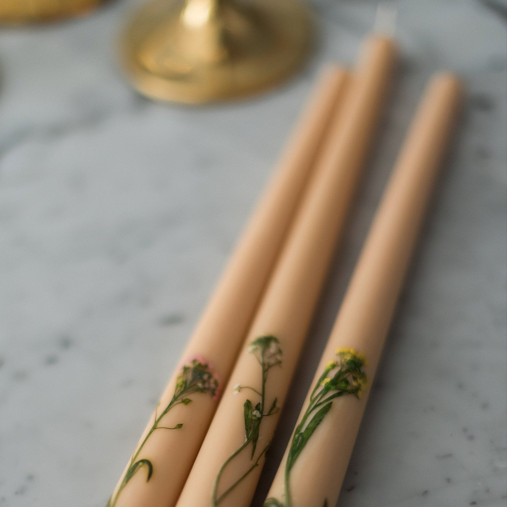 Galley & Fen Floral Inlaid Tapered Candle in Cream - Set of 3