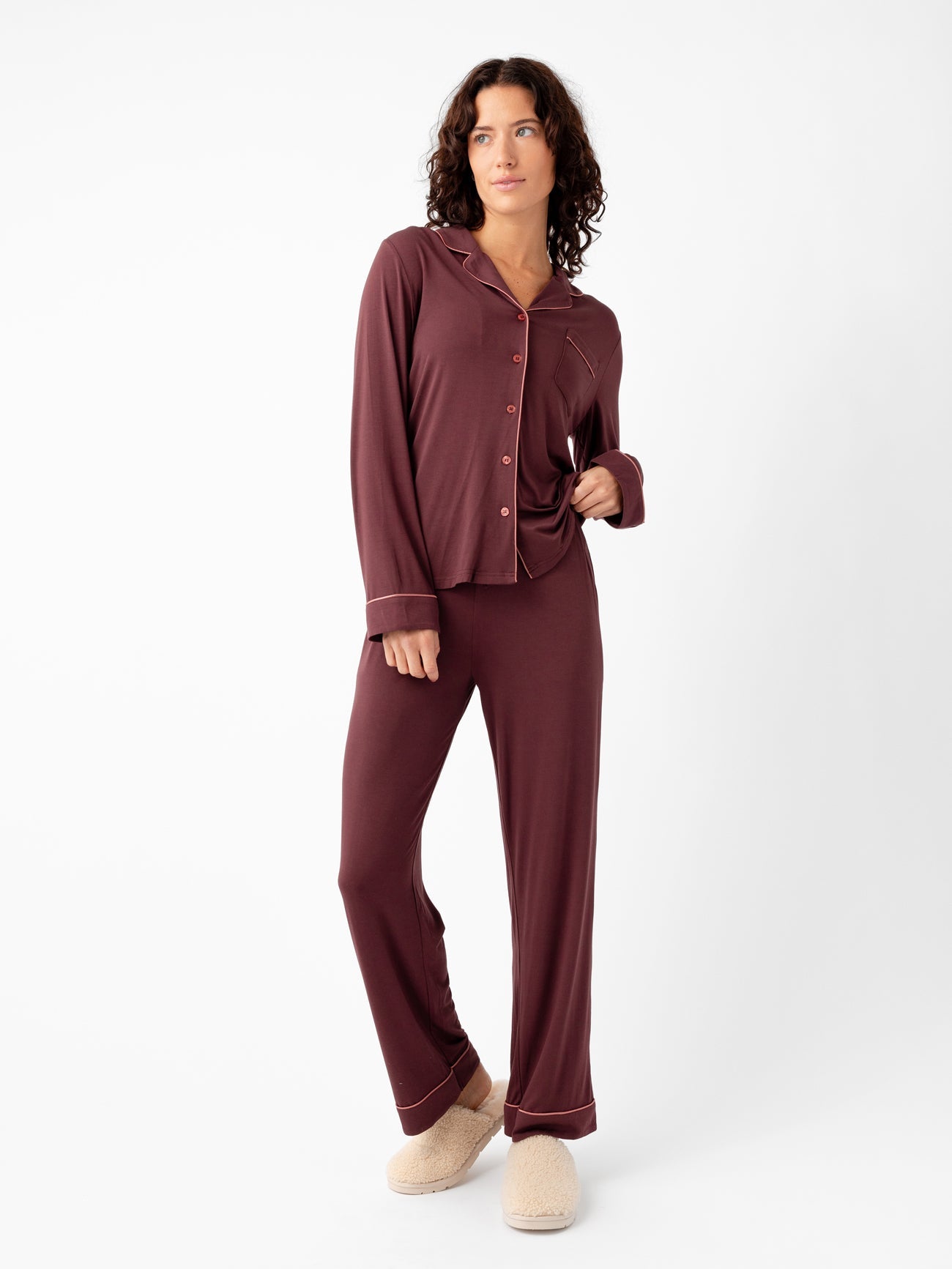 Cozy Earth Women's Bamboo Stretch - Knit Long Sleeve Pajama Set