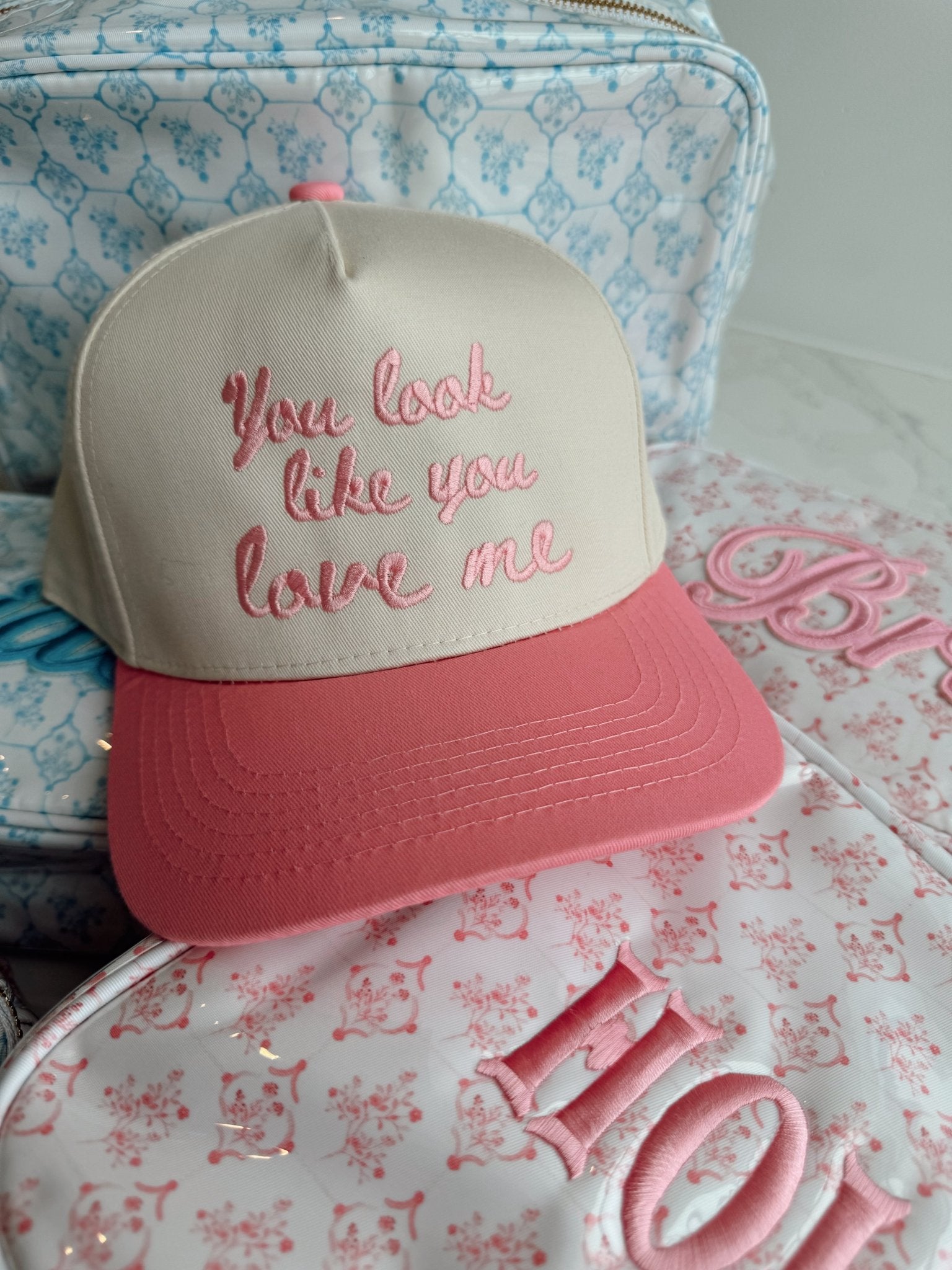 KenzKustomz You Look Like You Love Me - Pink Vintage Trucker Hat