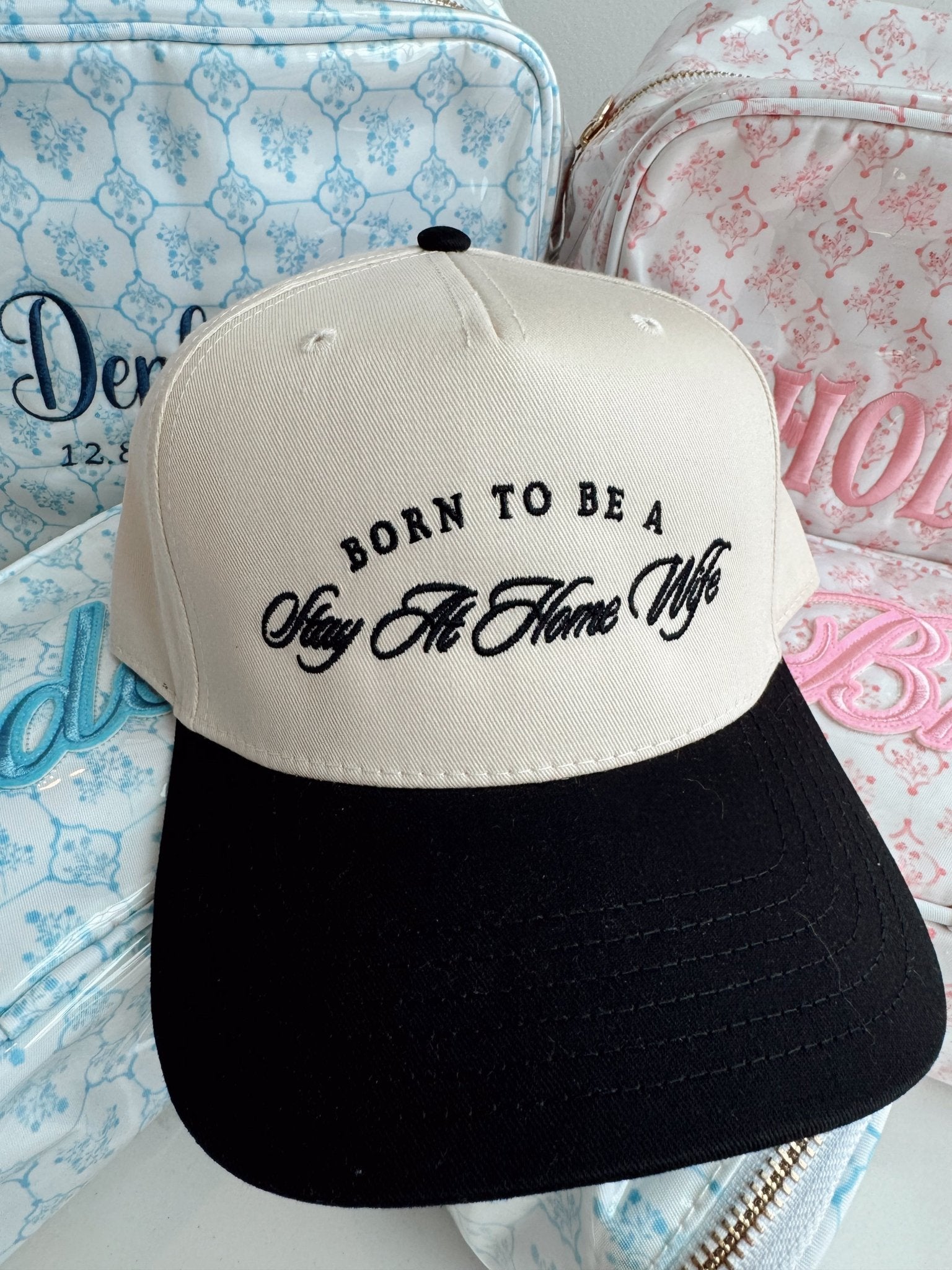 KenzKustomz Born To Be A Stay At Home Wife - Black Vintage Trucker Hat
