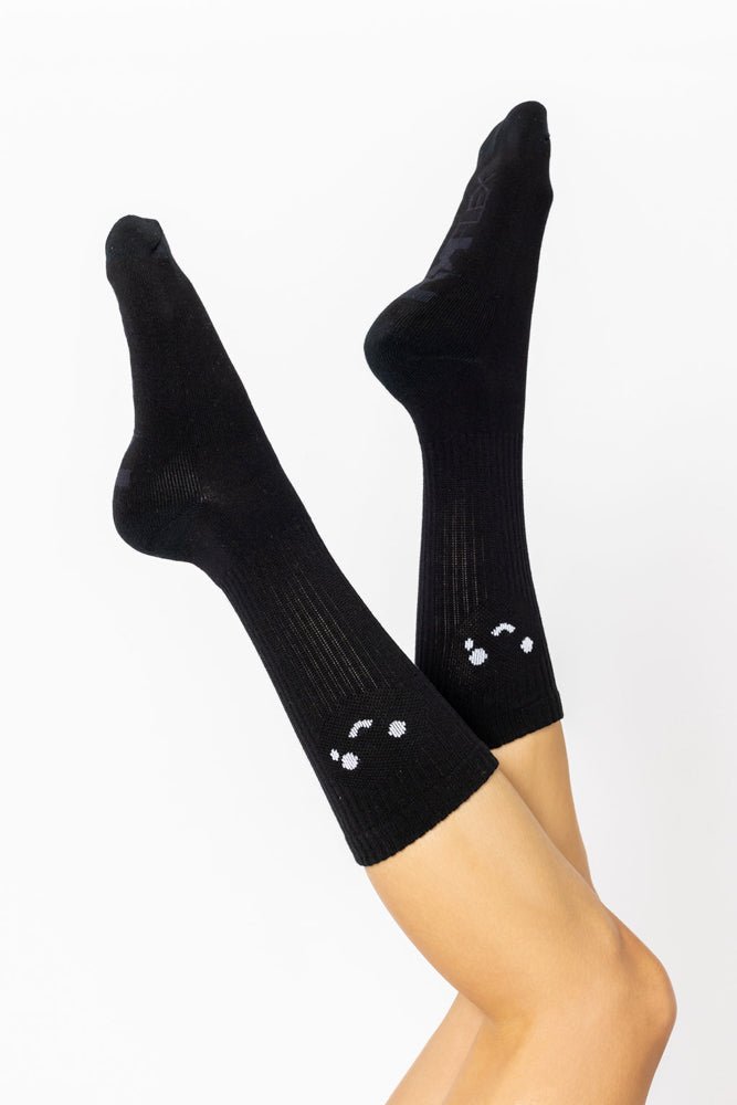 POPFLEX® Happy Cry Face Mid - Calf Gym Socks - Black