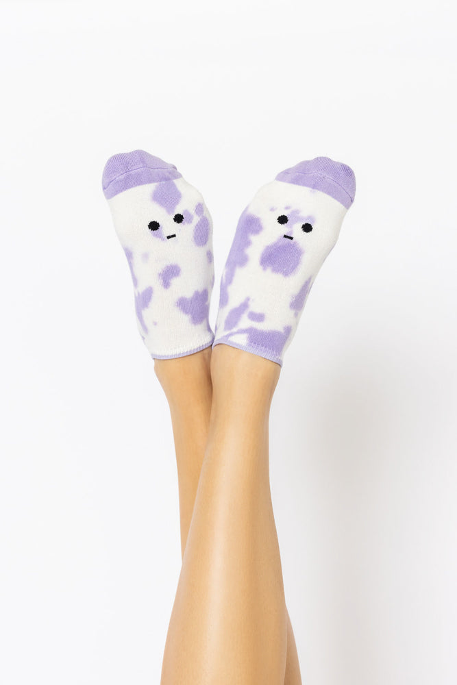 Meh Face Low Rise Socks - Purple Tie Dye