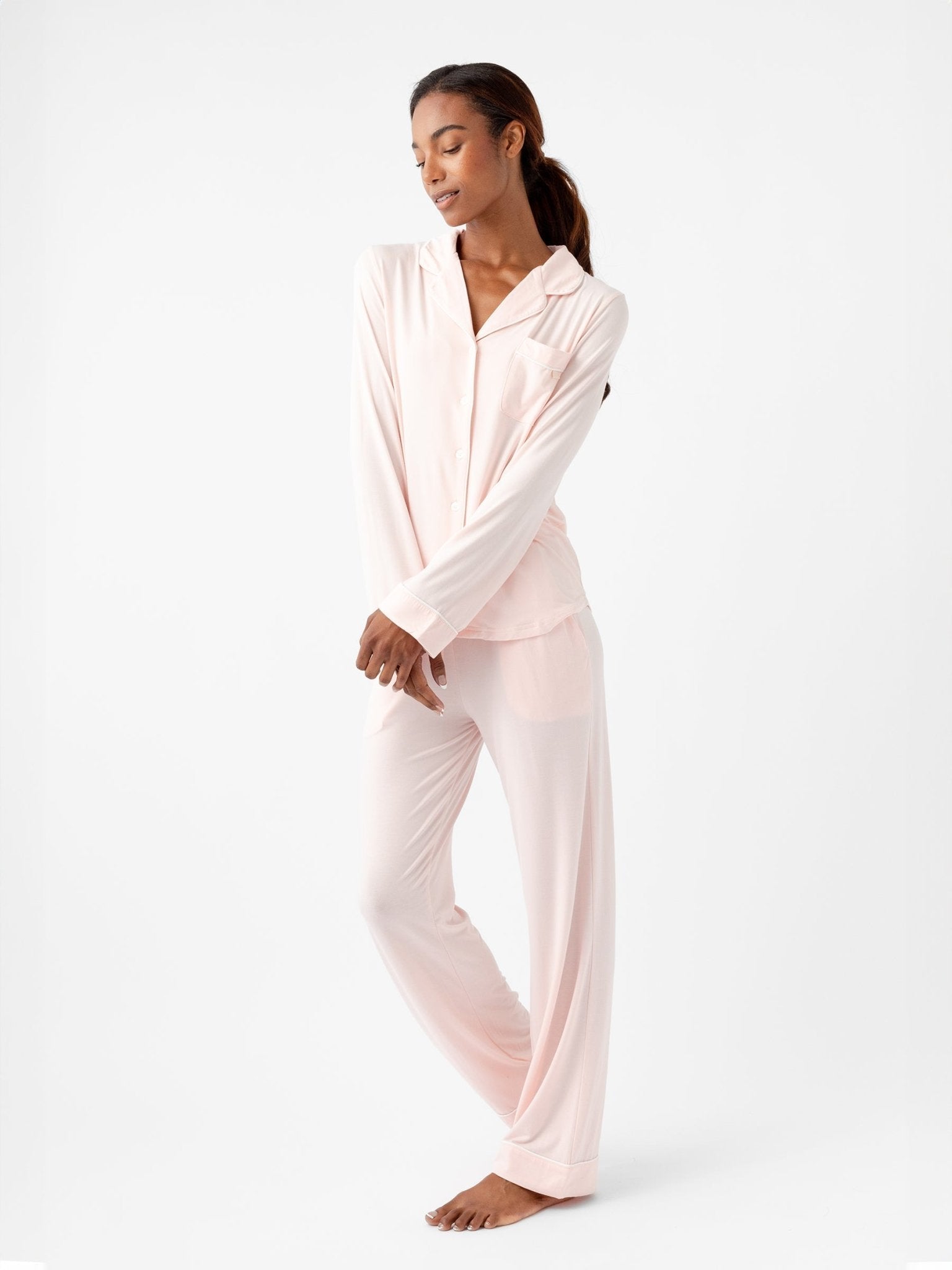 Cozy Earth Women's Bamboo Stretch - Knit Long Sleeve Pajama Set TALL