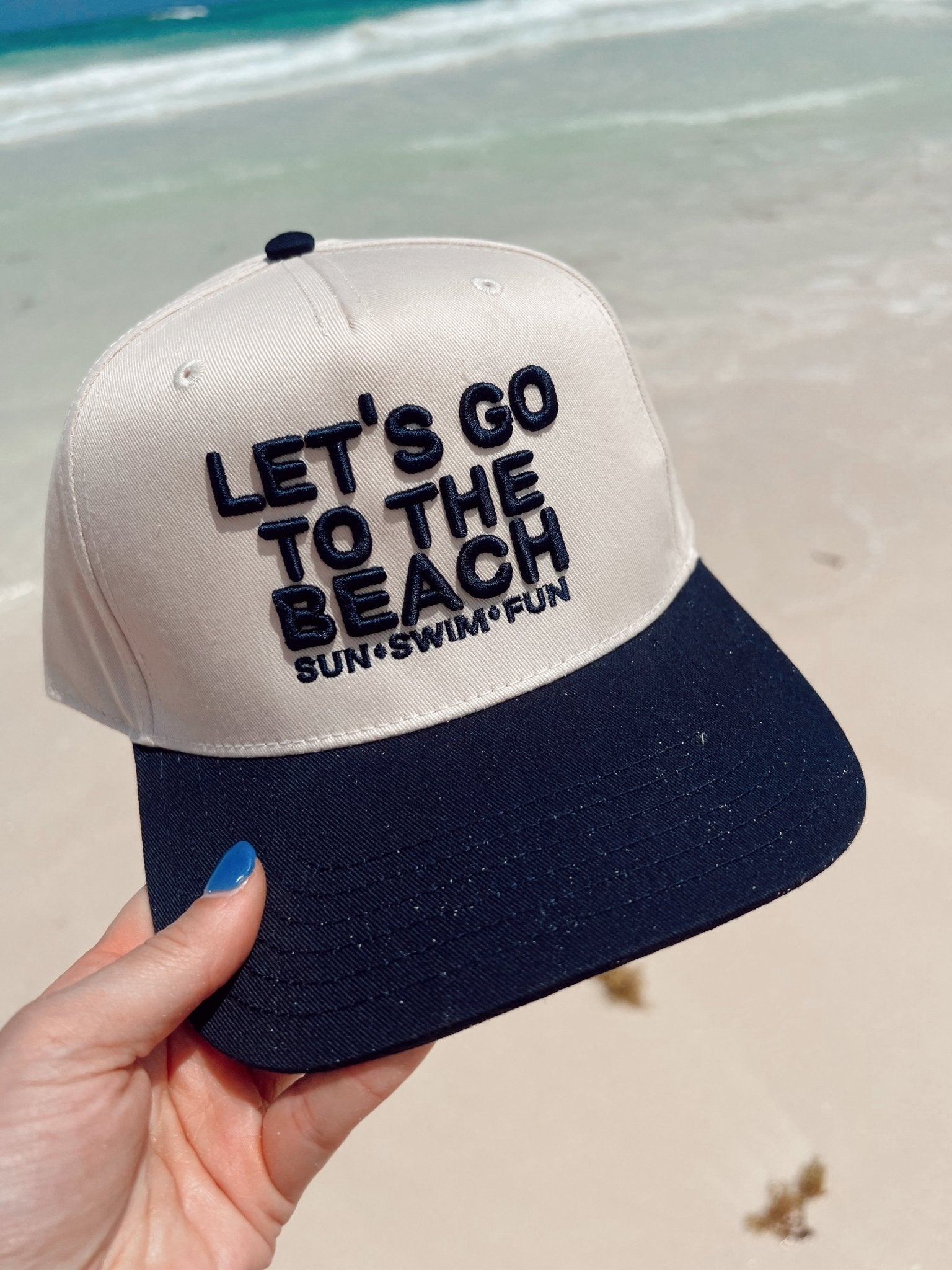 KenzKustomz Let's Go To The Beach - Navy Vintage Trucker Hat