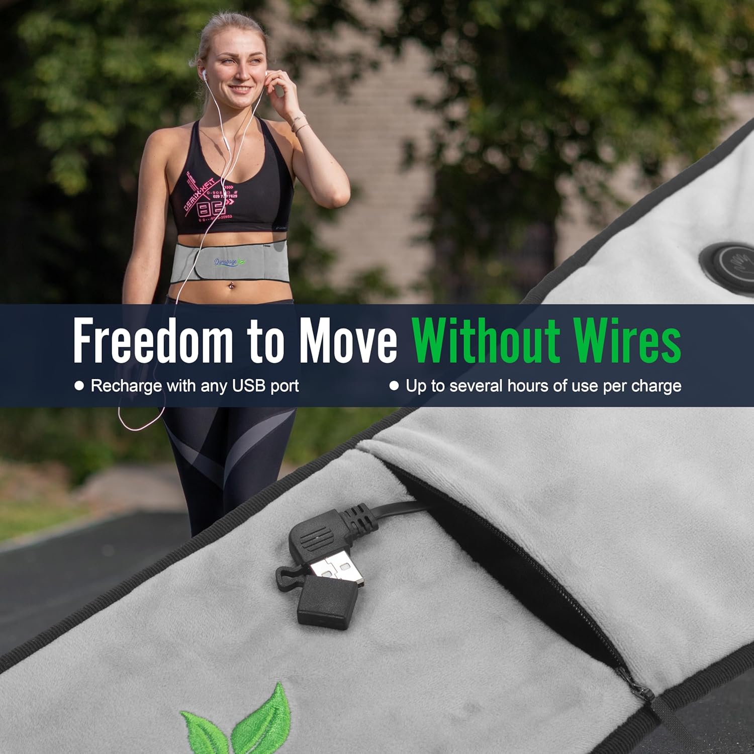 Durasage Cordless Heating Pad for Back Pain Relief – Portable Infrared Waist Belt with 3 Adjustable Heat Settings, Wearable Wrap for Lower Back - Comfort & Lightweight