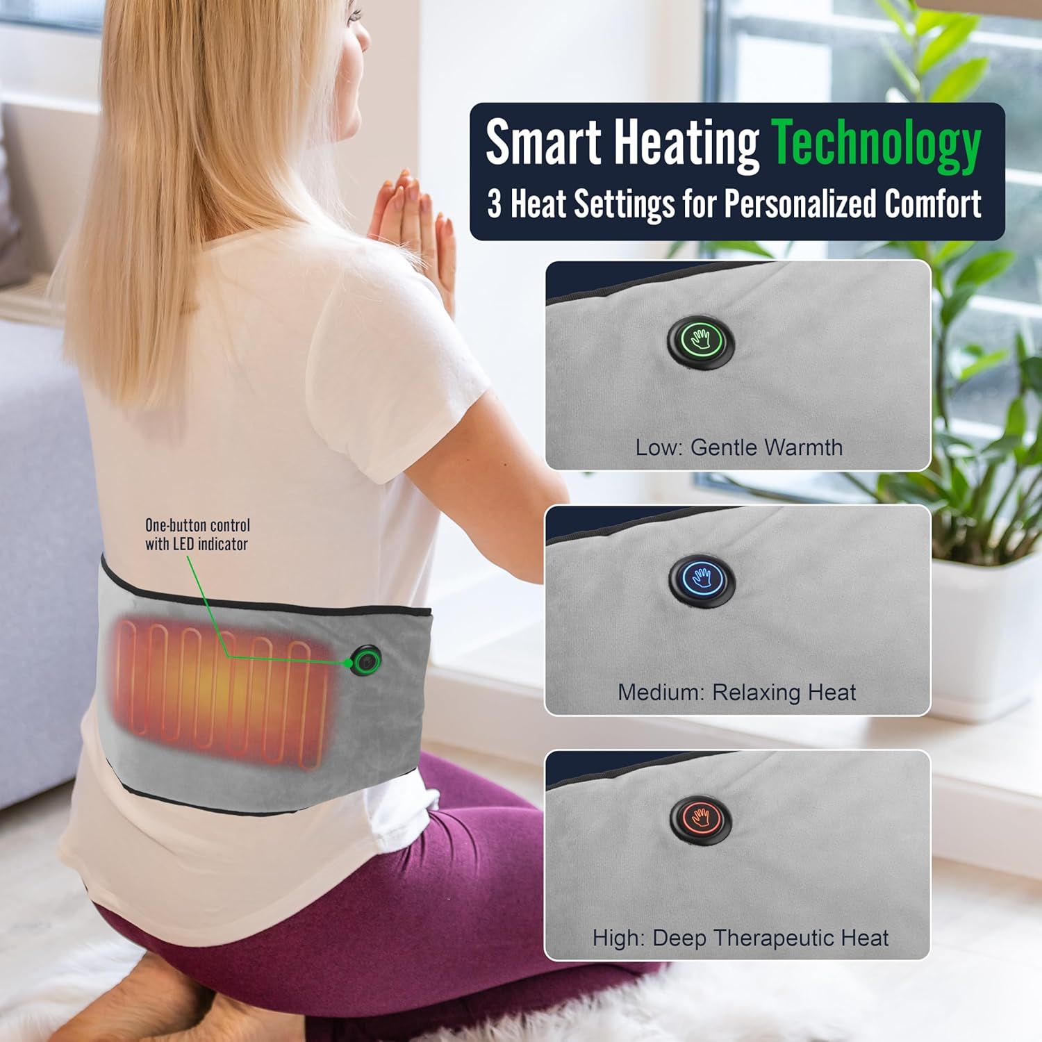 Durasage Cordless Heating Pad for Back Pain Relief – Portable Infrared Waist Belt with 3 Adjustable Heat Settings, Wearable Wrap for Lower Back - Comfort & Lightweight