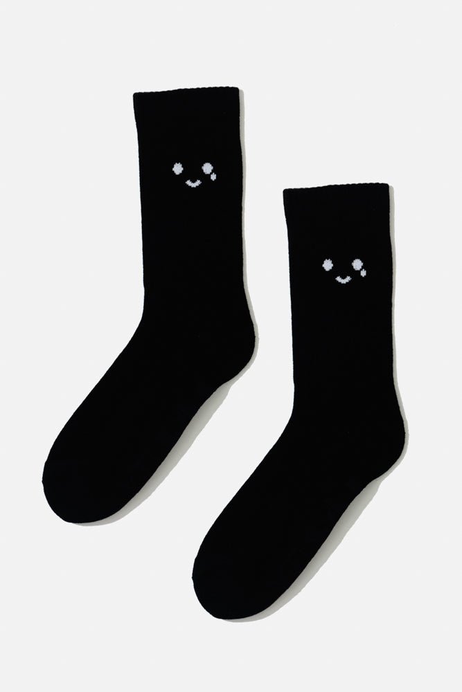 POPFLEX® Happy Cry Face Mid - Calf Gym Socks - Black