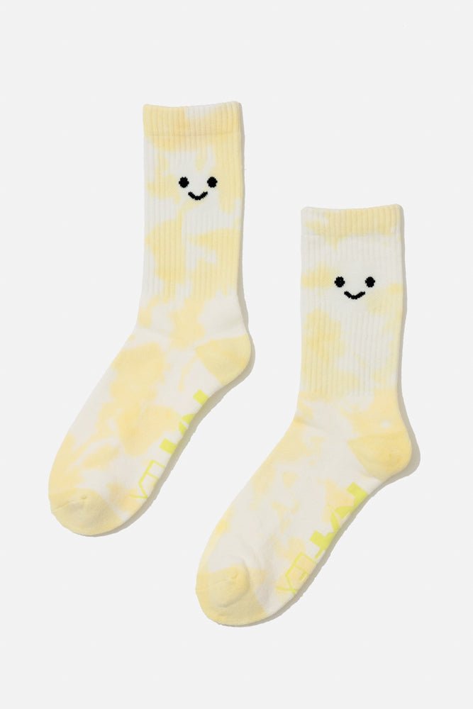 POPFLEX® Happy Face Mid - Calf Gym Socks - Yellow Tie Dye
