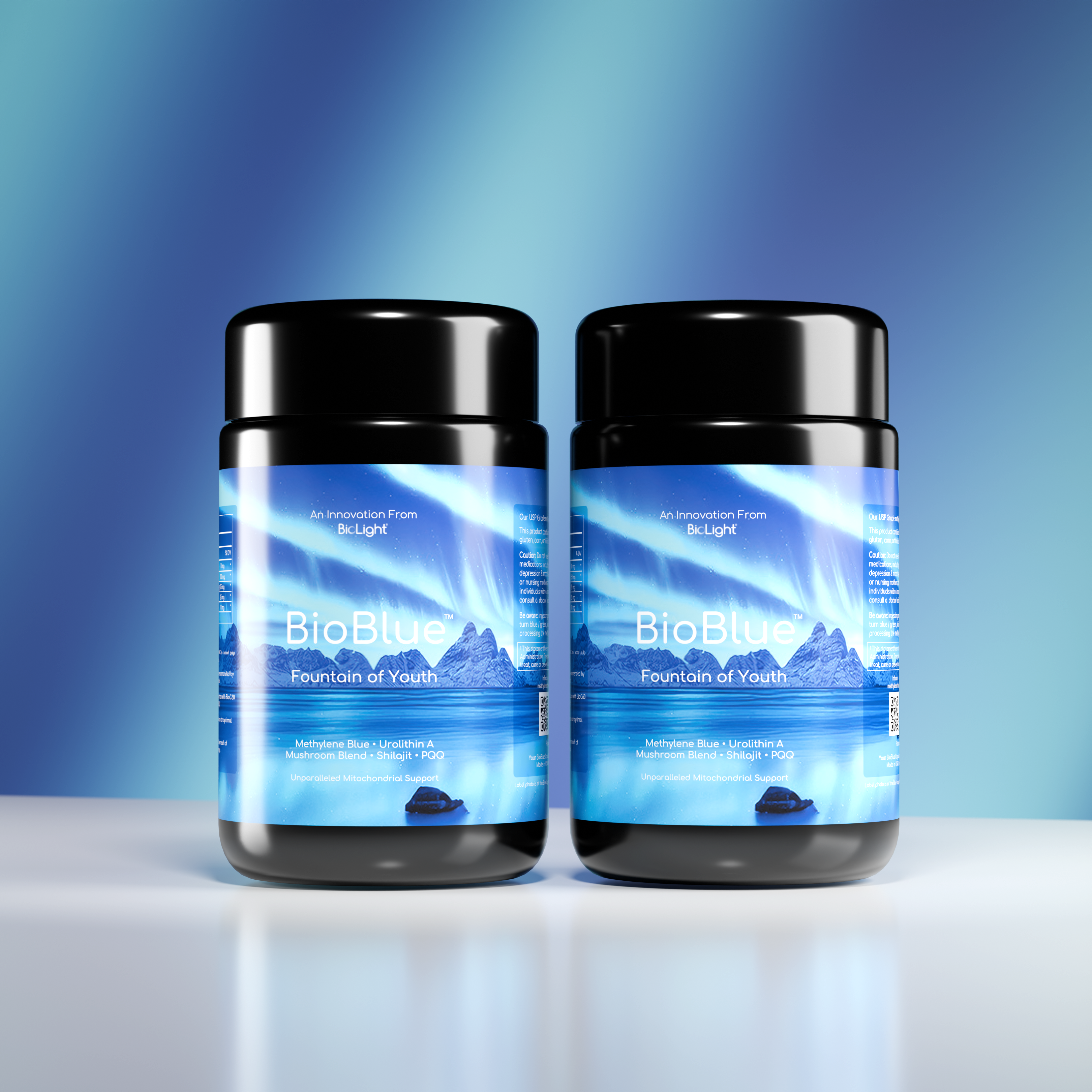 BioBlue Fountain of Youth Supplement | Mitochondrial Support with Methylene Blue & Mushrooms | Red Light Therapy Enhancer
