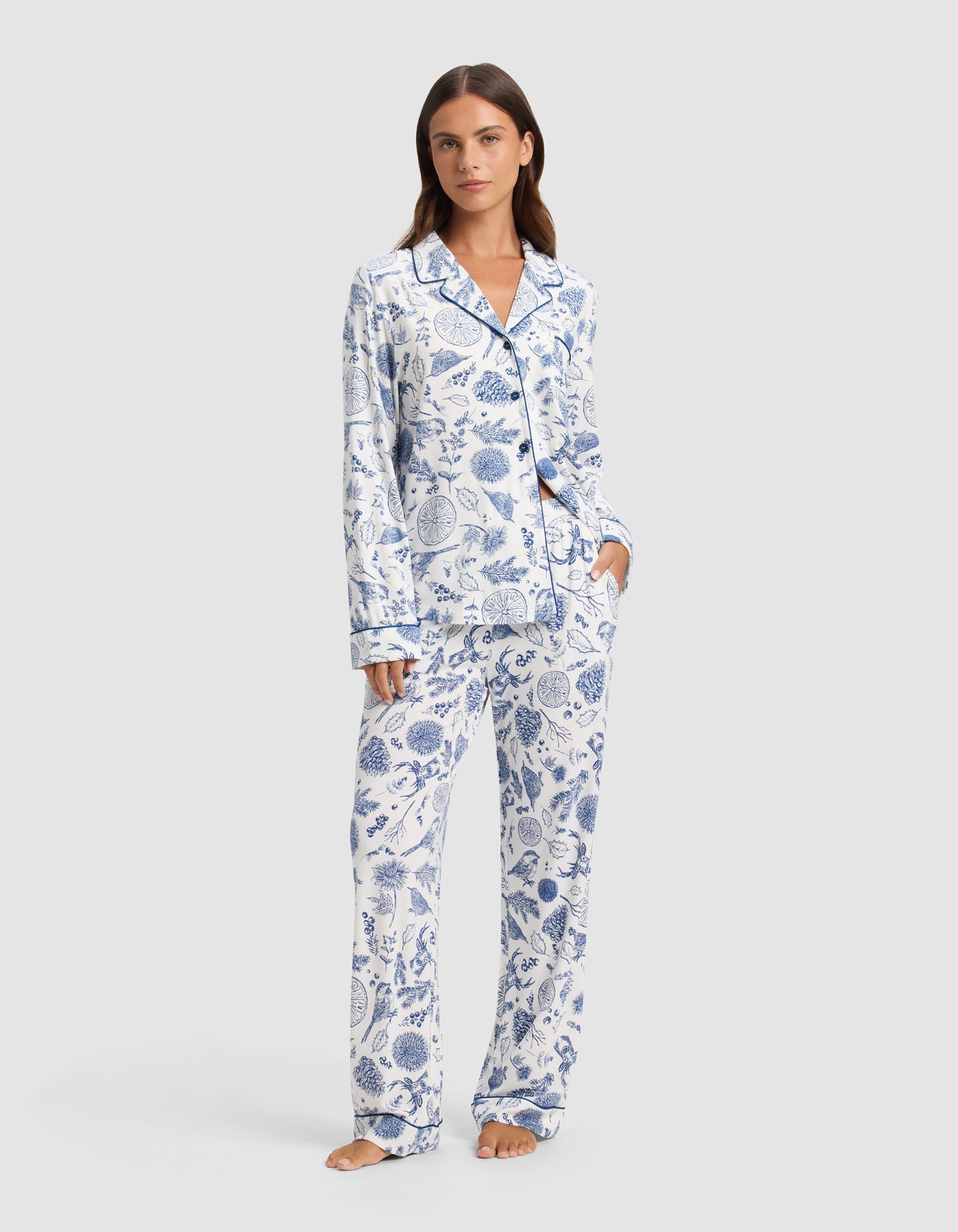 Cozy Earth Women's Bamboo Stretch - Knit Long Sleeve Pajama Set