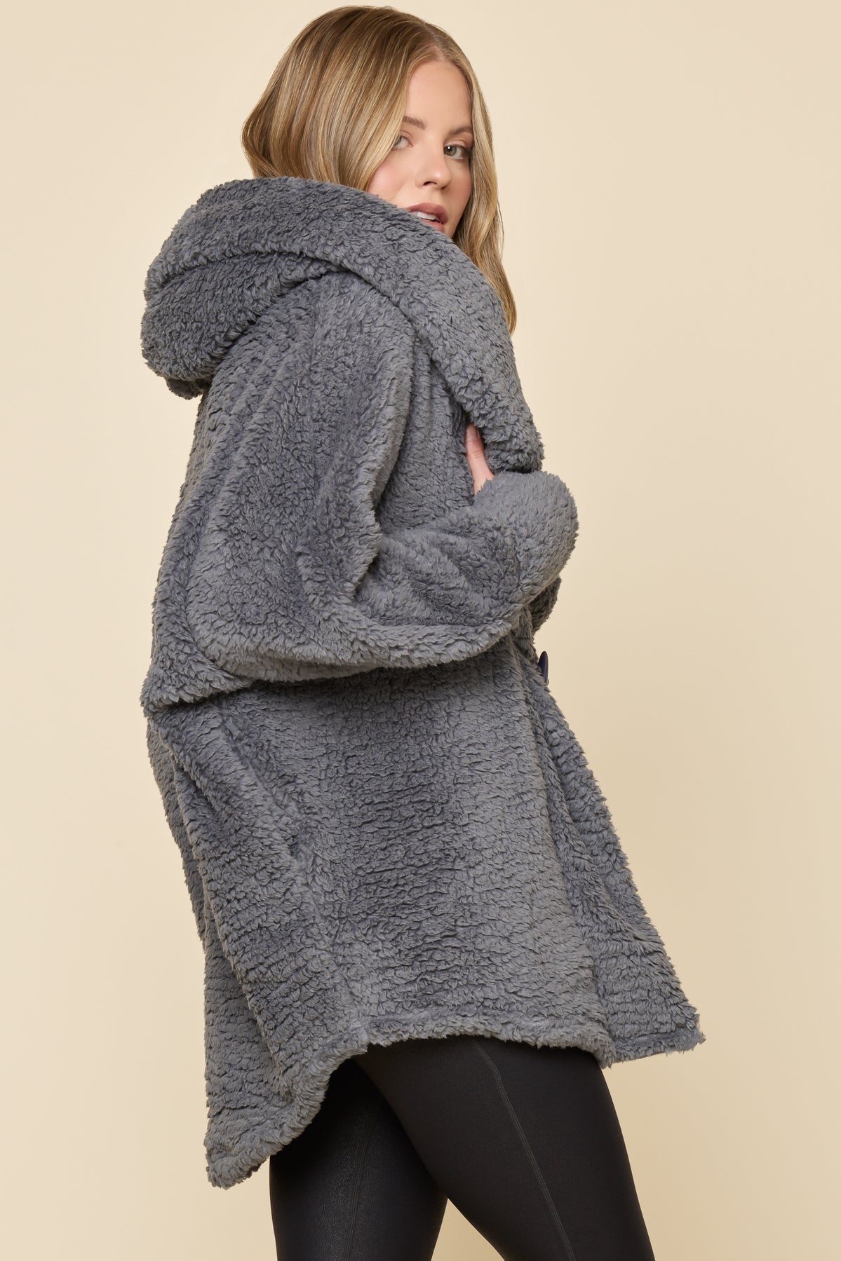 Faux Sherpa Cocoon Coat - Cool Grey