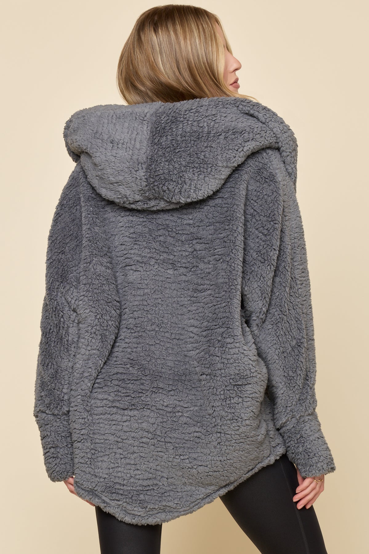 Faux Sherpa Cocoon Coat - Cool Grey