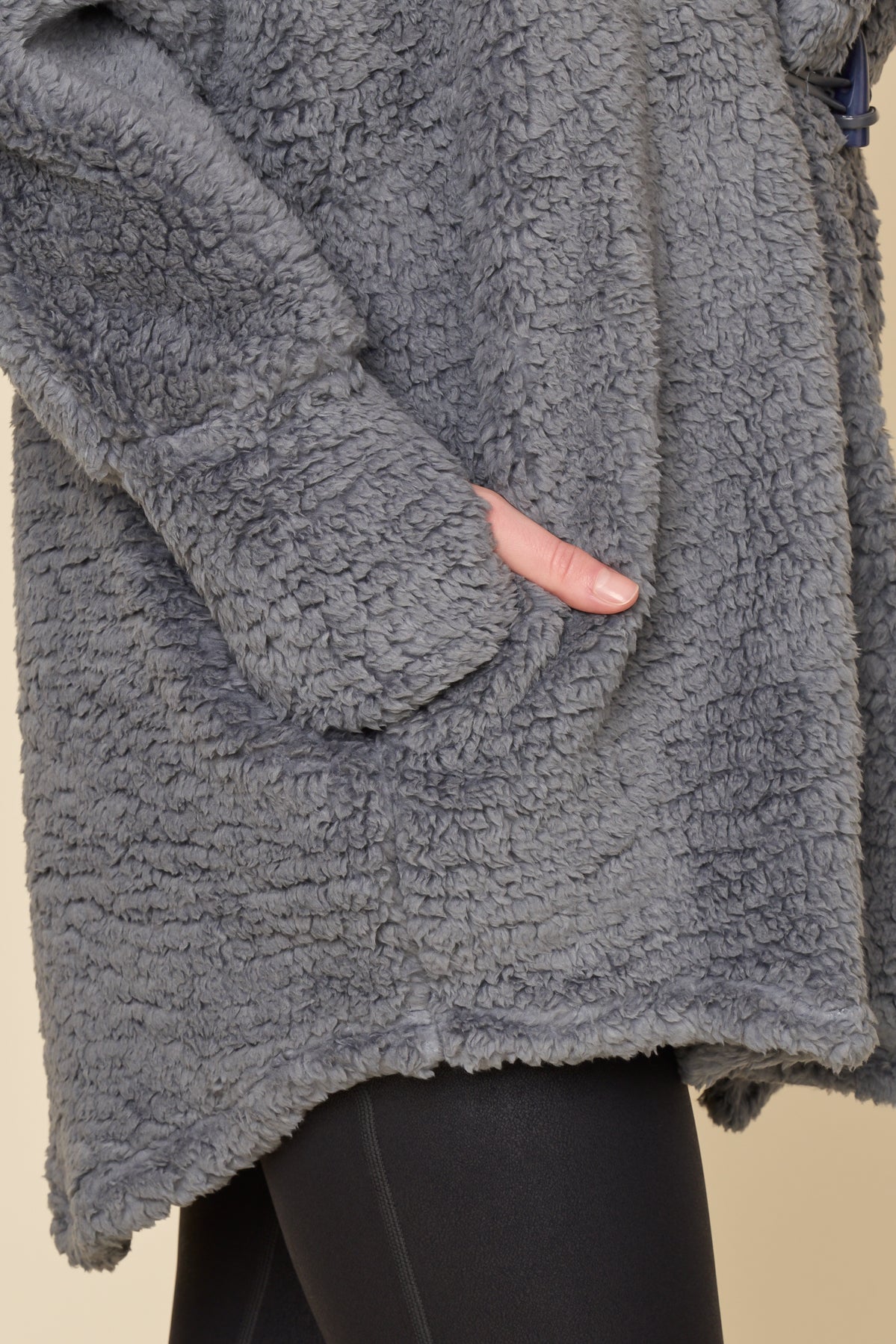 Faux Sherpa Cocoon Coat - Cool Grey