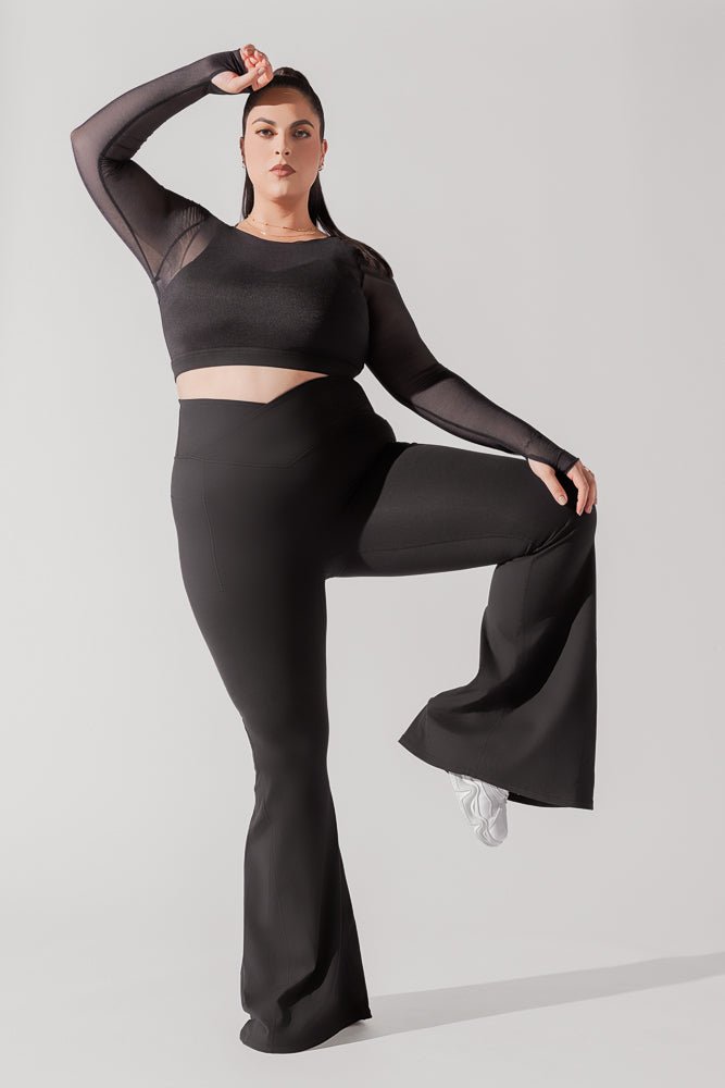 POPFLEX® Coquette Long Sleeve Mesh Bra - Black