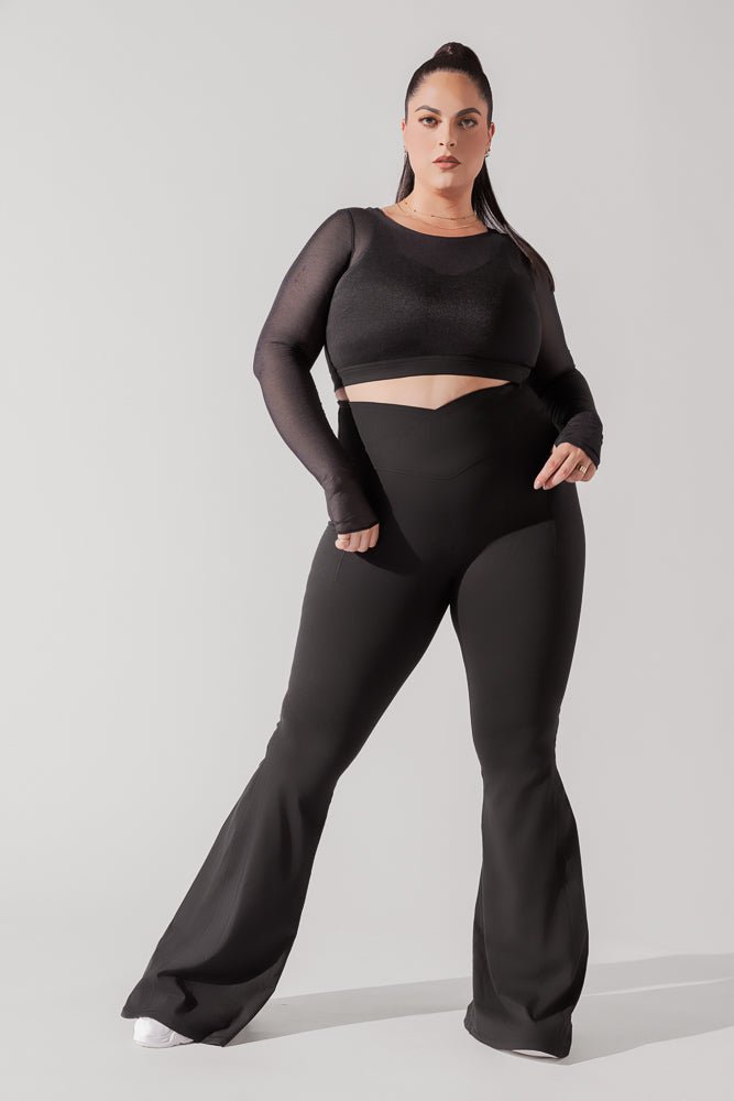 POPFLEX® Coquette Long Sleeve Mesh Bra - Black