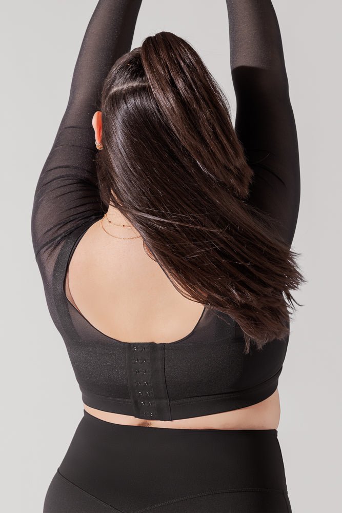POPFLEX® Coquette Long Sleeve Mesh Bra - Black
