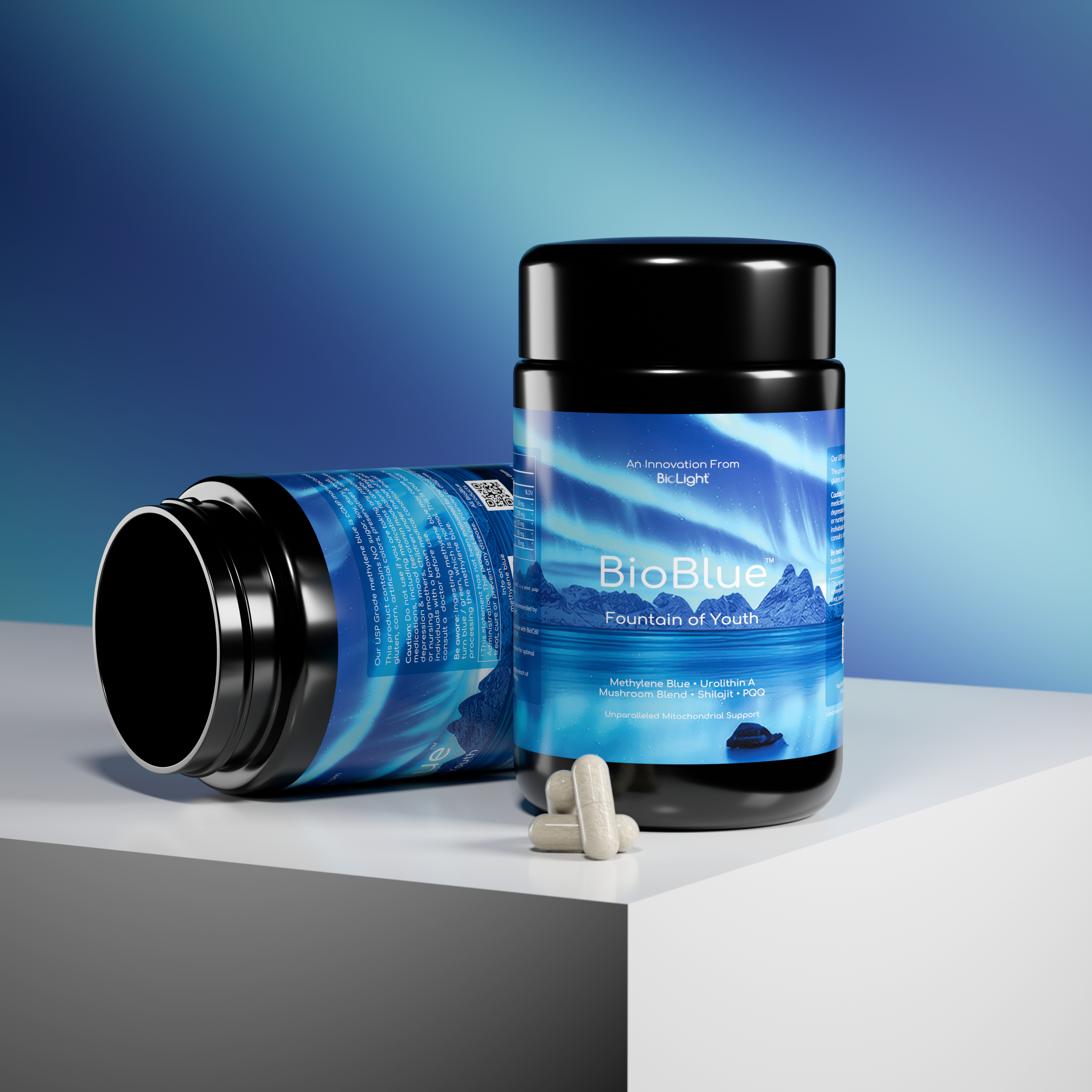 BioBlue Fountain of Youth Supplement | Mitochondrial Support with Methylene Blue & Mushrooms | Red Light Therapy Enhancer