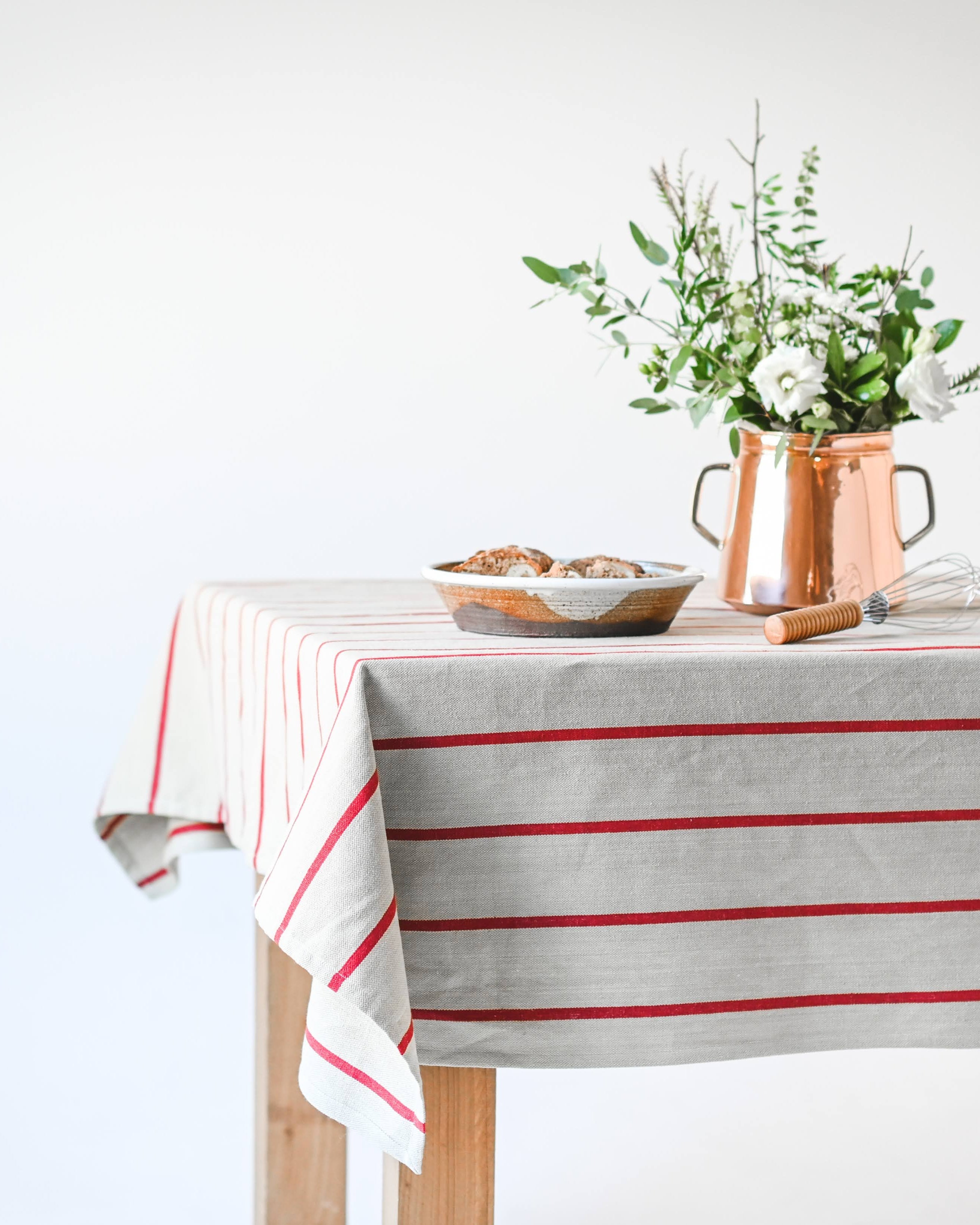 Red Stripe Linen Tablecloth
