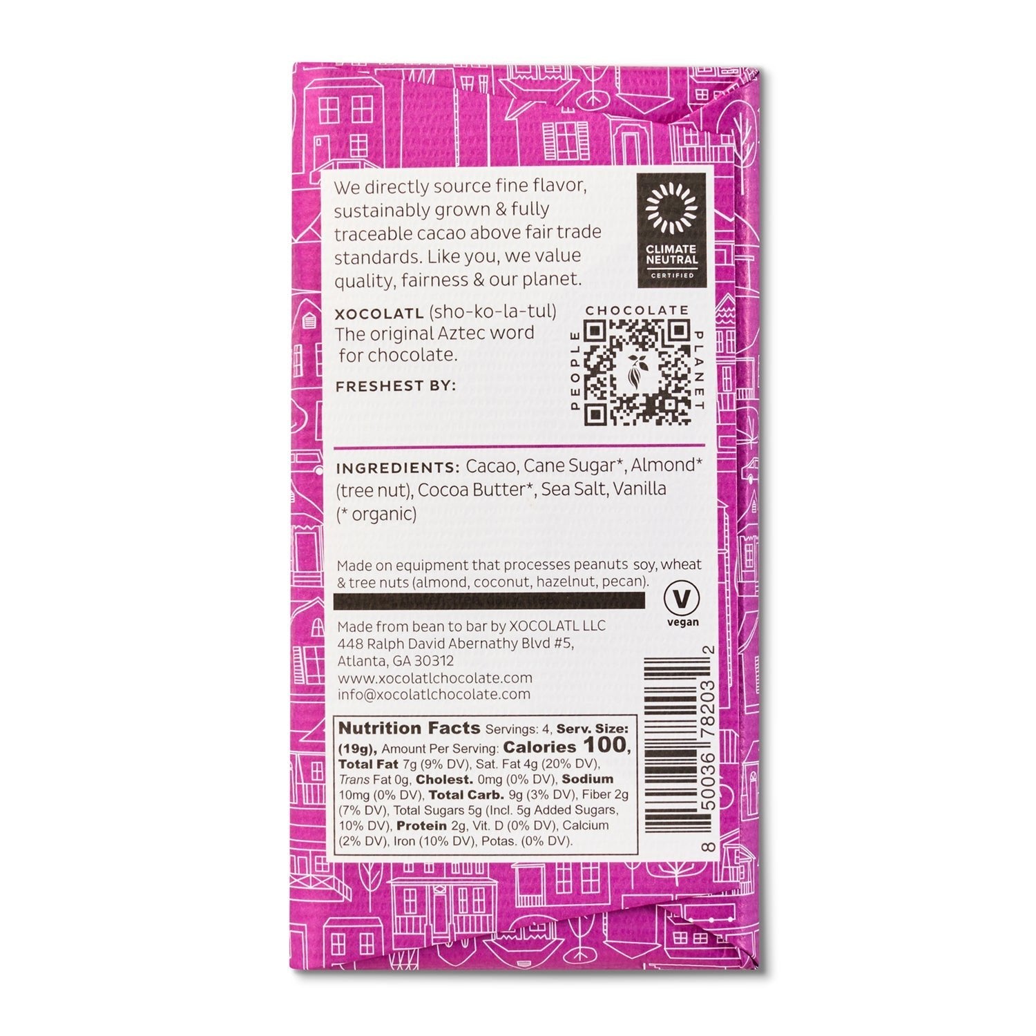 Xocolatl Small Batch Chocolate Go Nuts! Dark Chocolate Almond & Sea Salt Bar