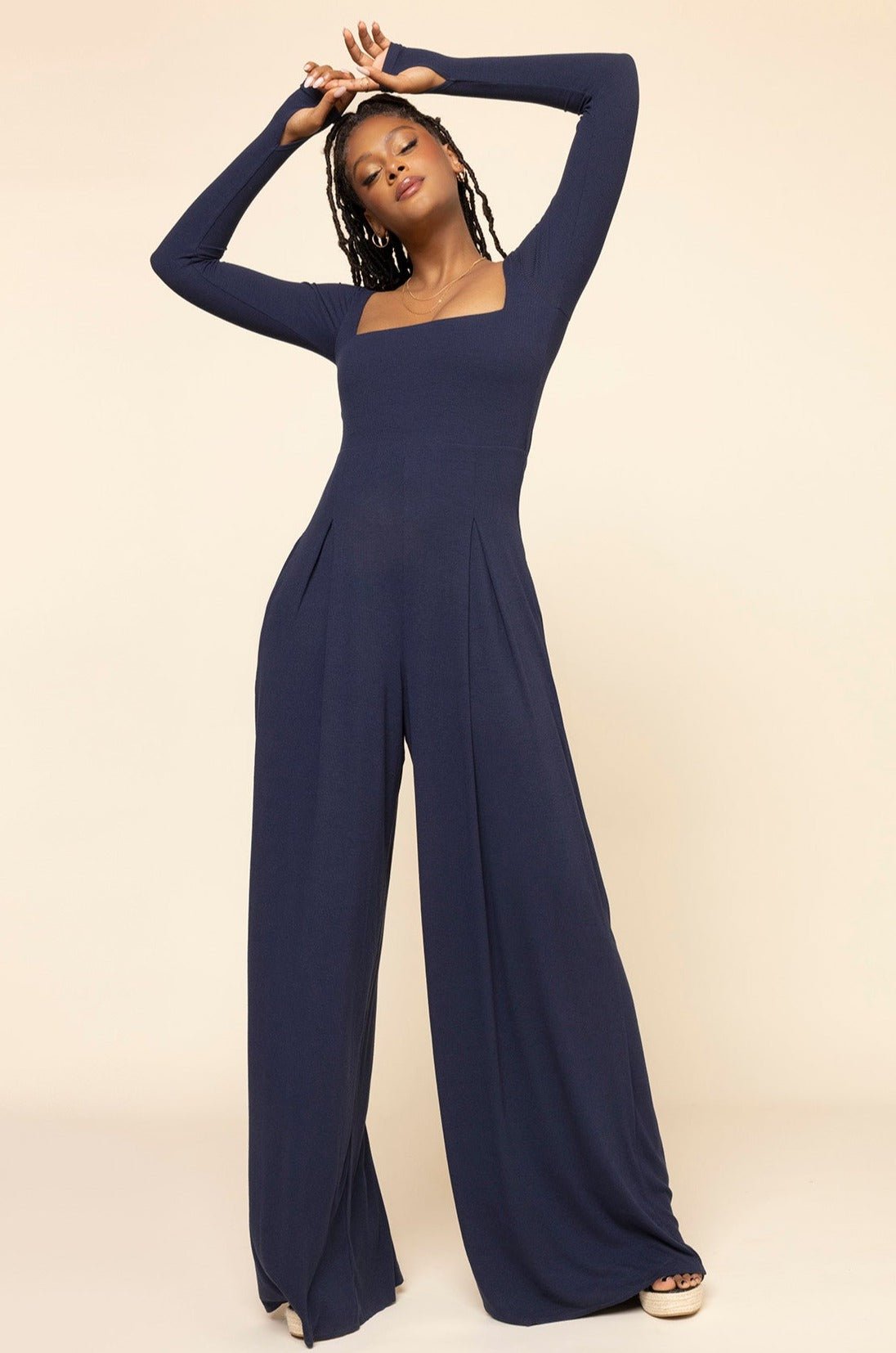 POPFLEX® Go With The Flow Long Sleeve Jumpsuit - Cosmic Navy