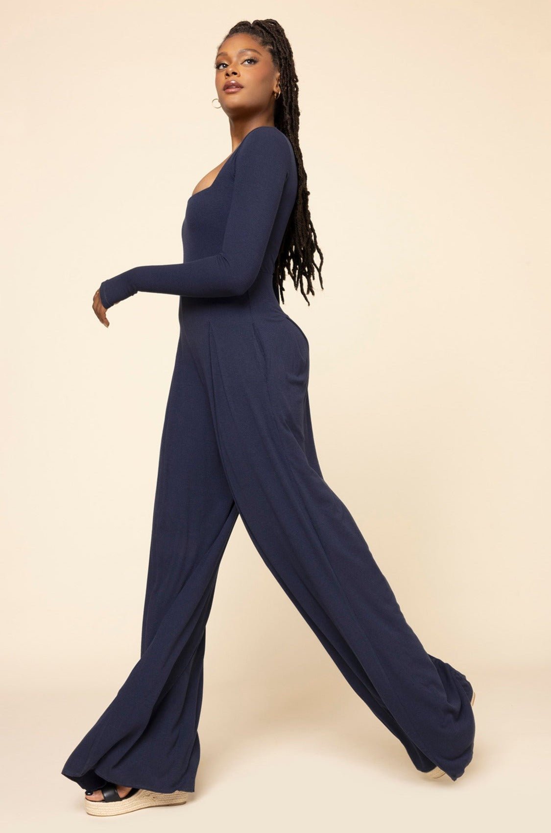 POPFLEX® Go With The Flow Long Sleeve Jumpsuit - Cosmic Navy