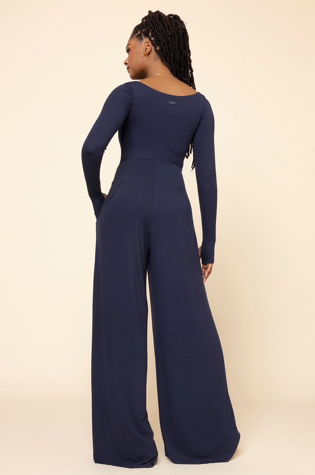 POPFLEX® Go With The Flow Long Sleeve Jumpsuit - Cosmic Navy