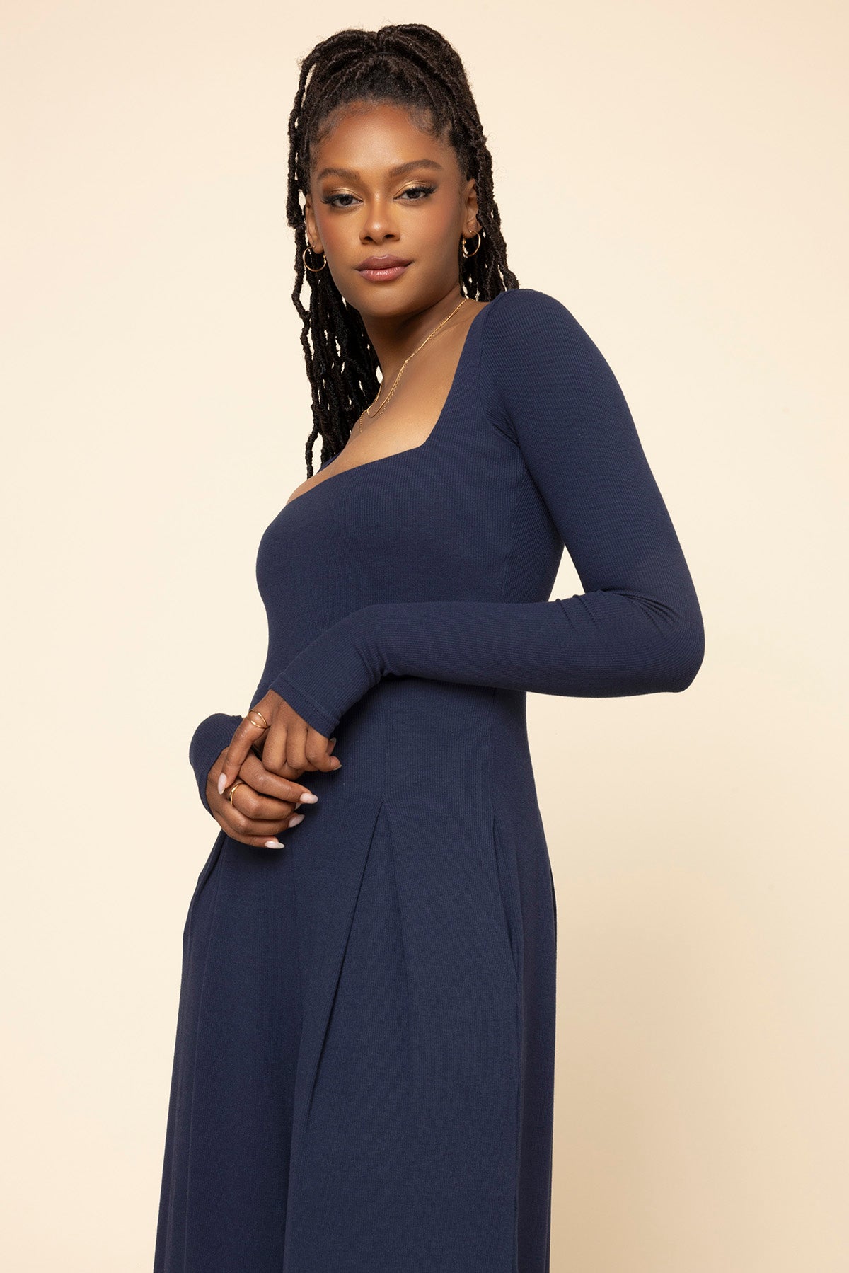 POPFLEX® Go With The Flow Long Sleeve Jumpsuit - Cosmic Navy