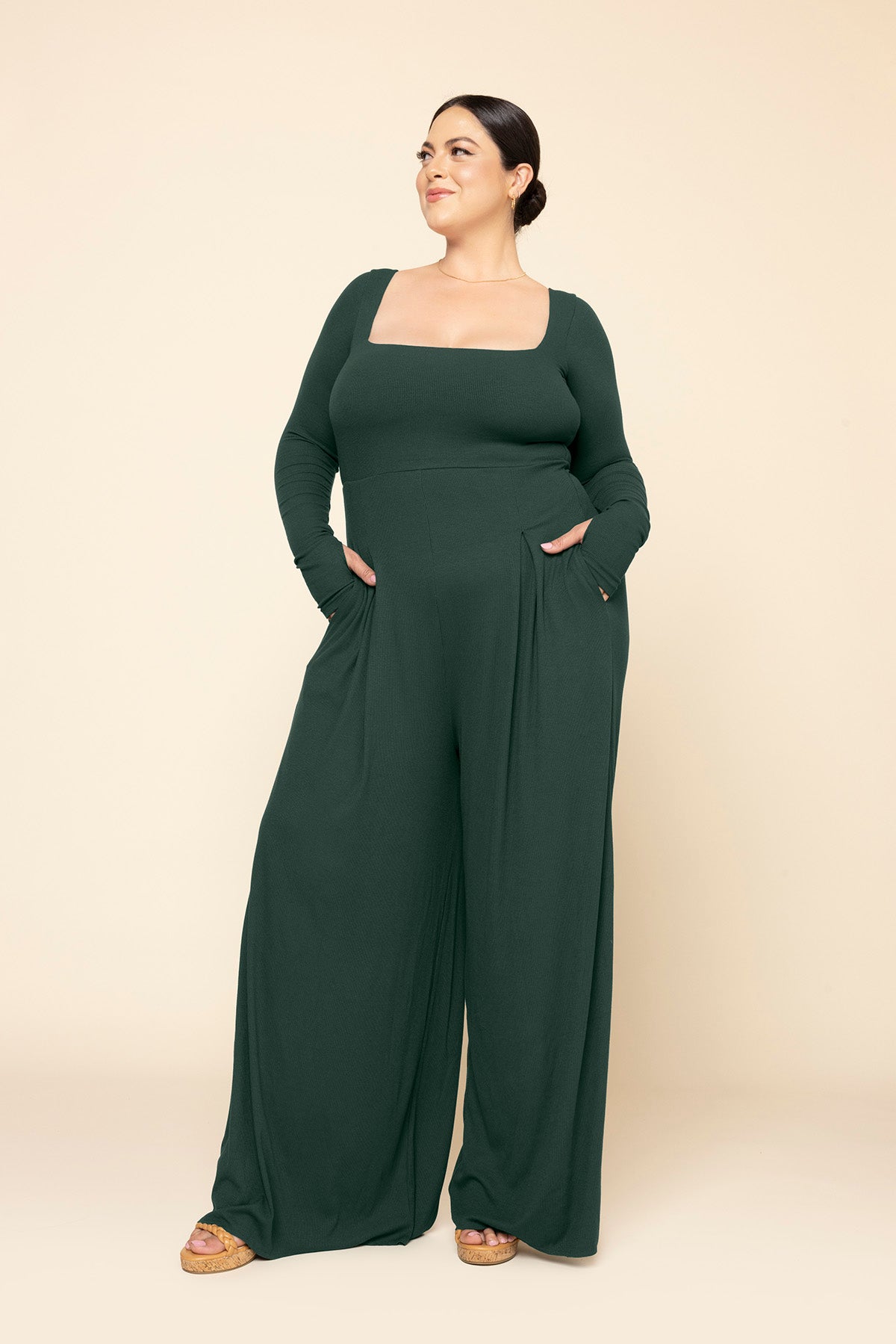 POPFLEX® Go With The Flow Long Sleeve Jumpsuit - Pine