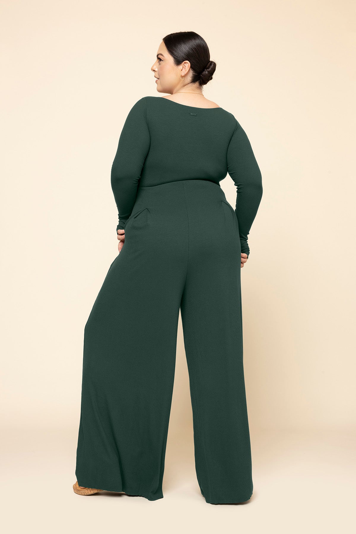 POPFLEX® Go With The Flow Long Sleeve Jumpsuit - Pine
