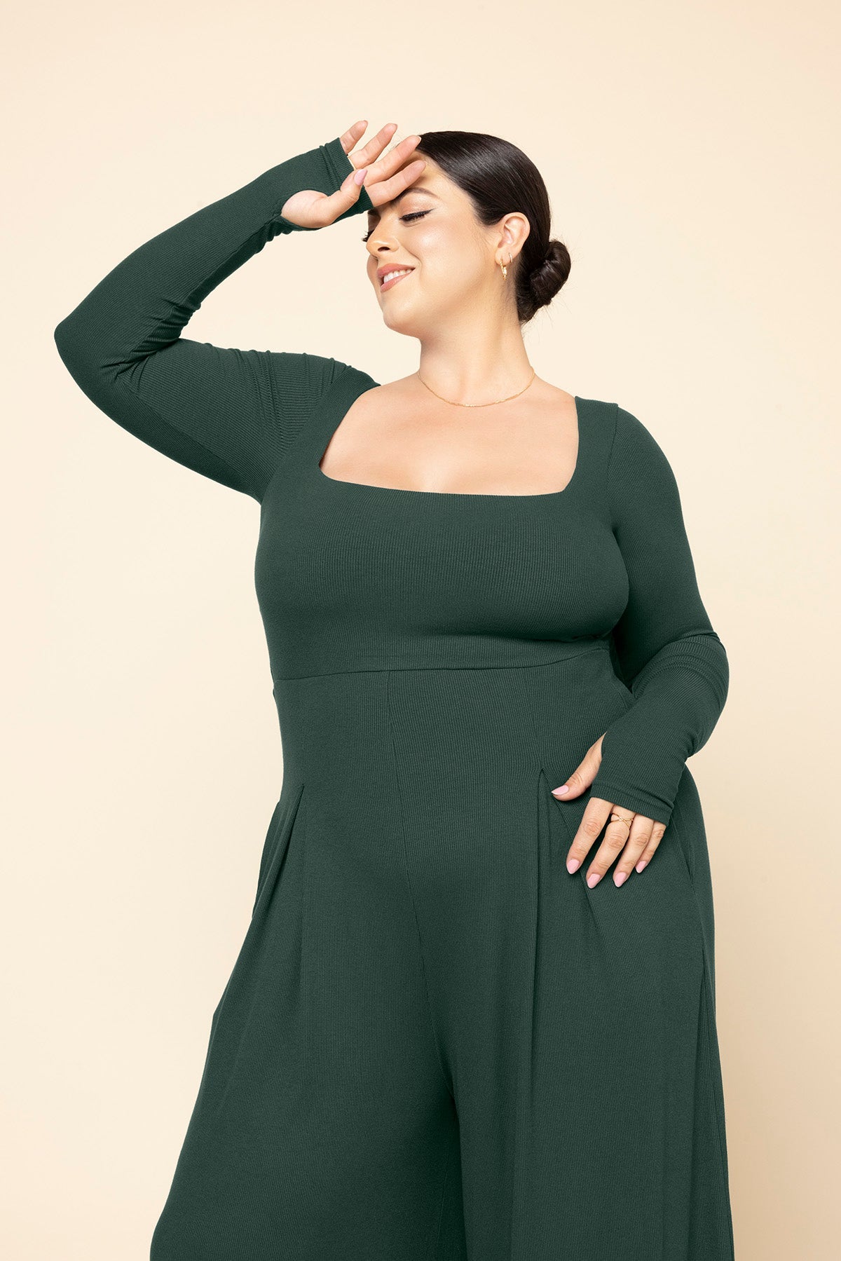POPFLEX® Go With The Flow Long Sleeve Jumpsuit - Pine