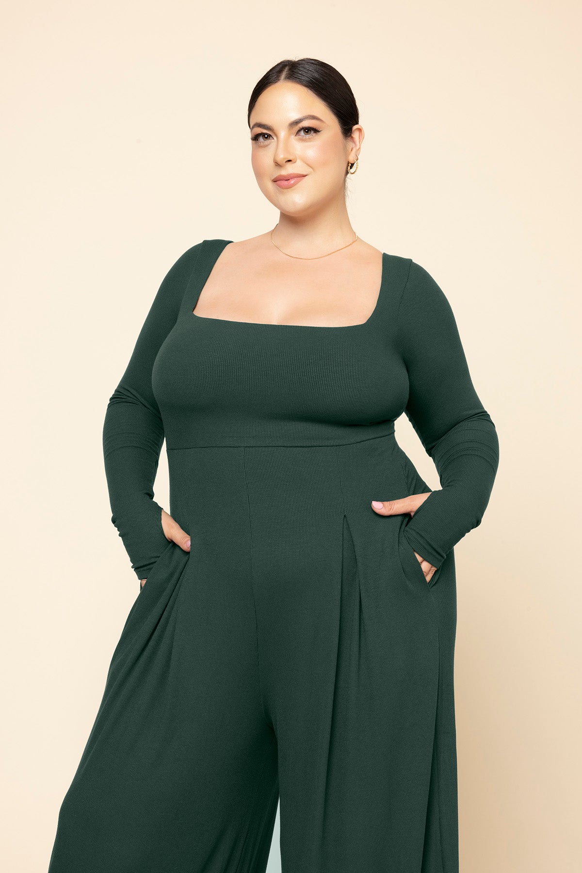 POPFLEX® Go With The Flow Long Sleeve Jumpsuit - Pine