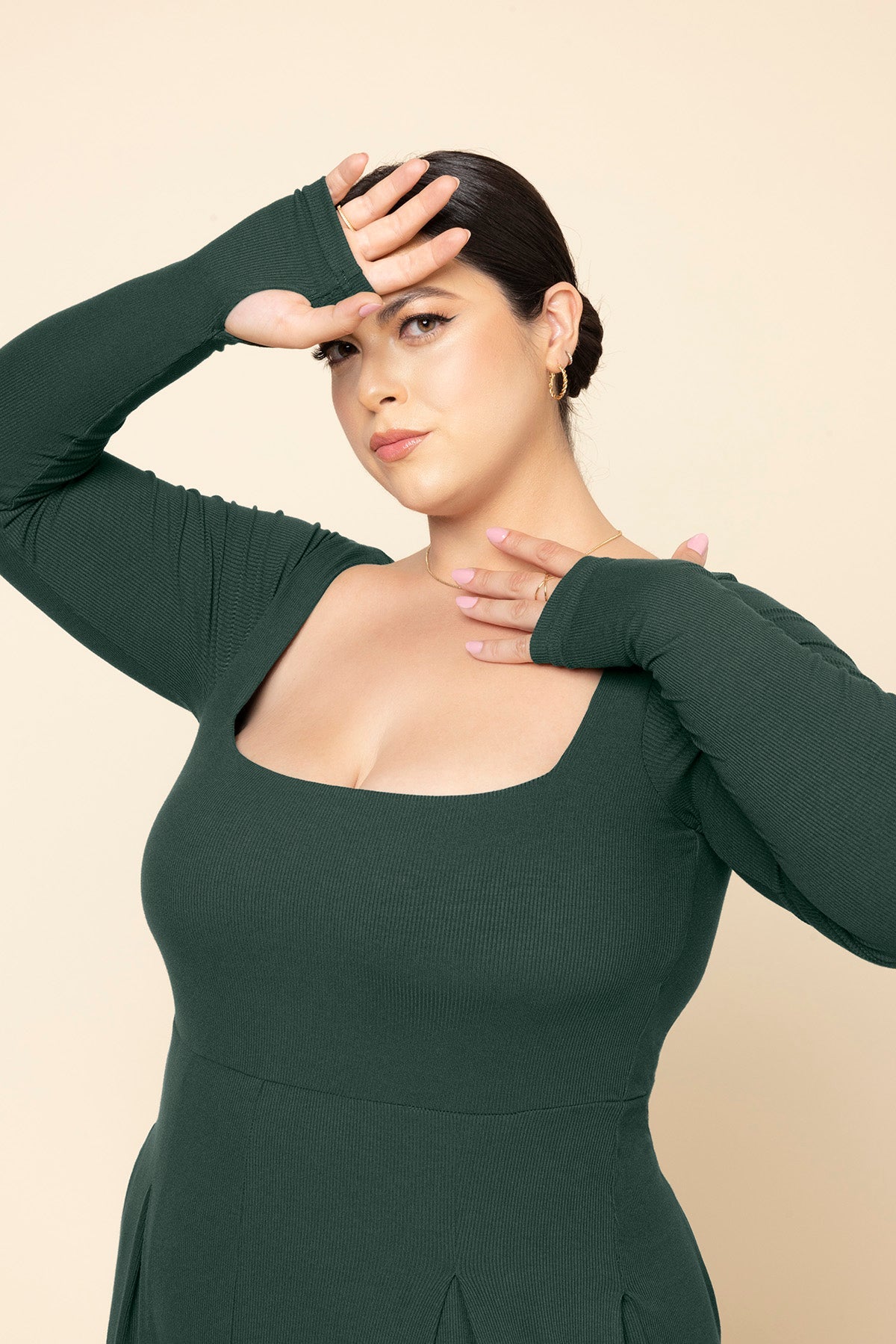 POPFLEX® Go With The Flow Long Sleeve Jumpsuit - Pine