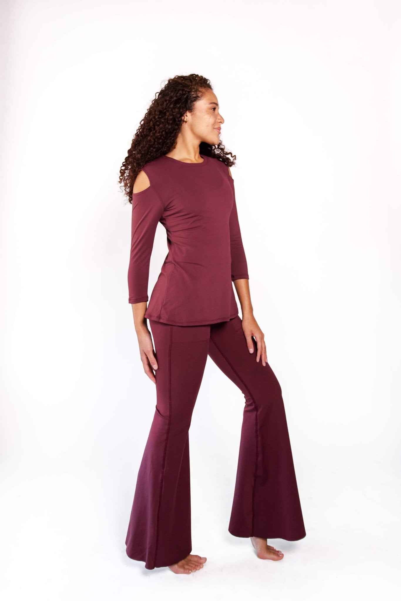 Yoga Democracy Open Shoulder Top - Maroon