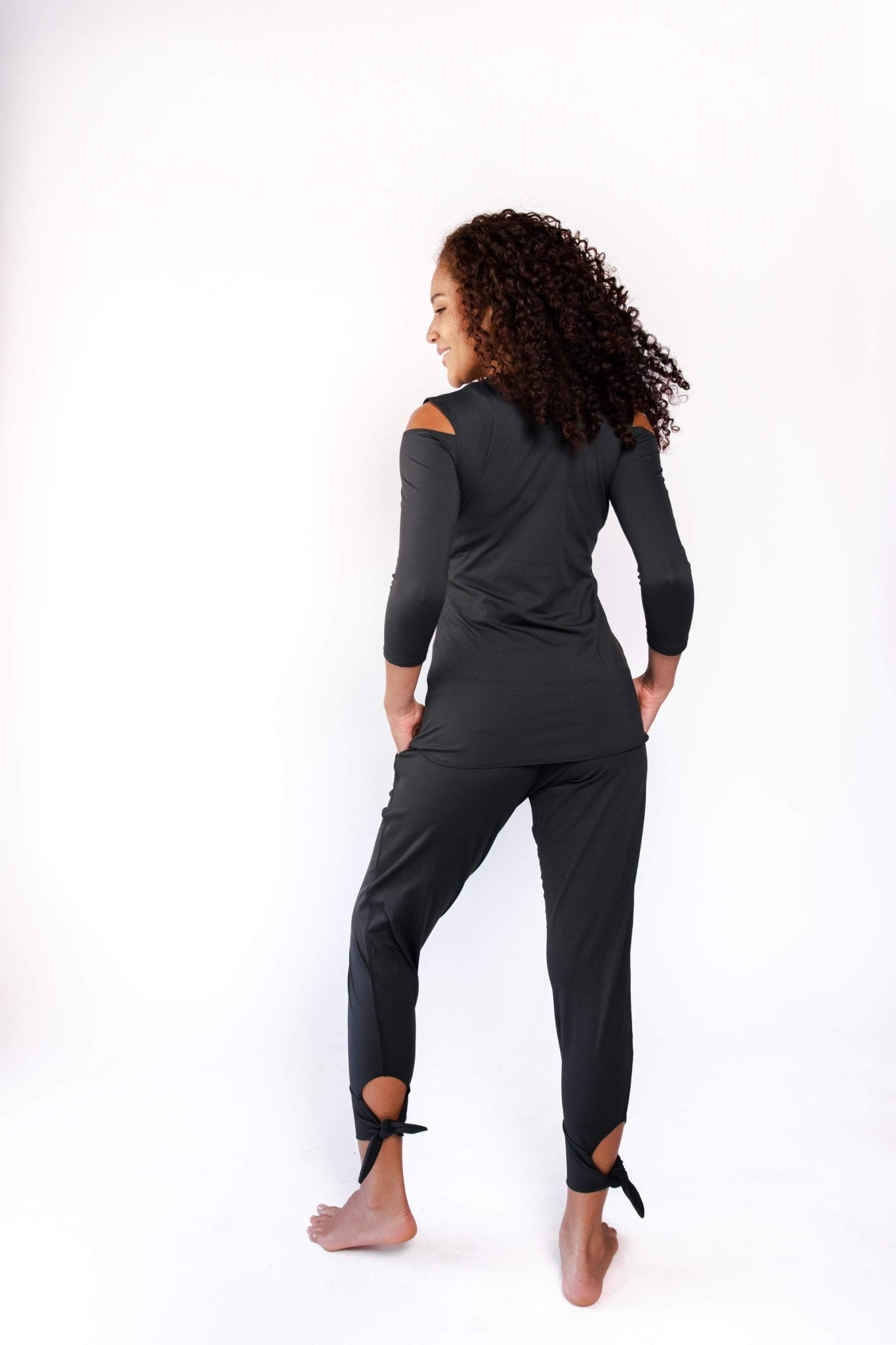 Yoga Democracy Open Shoulder Top - Jet Black