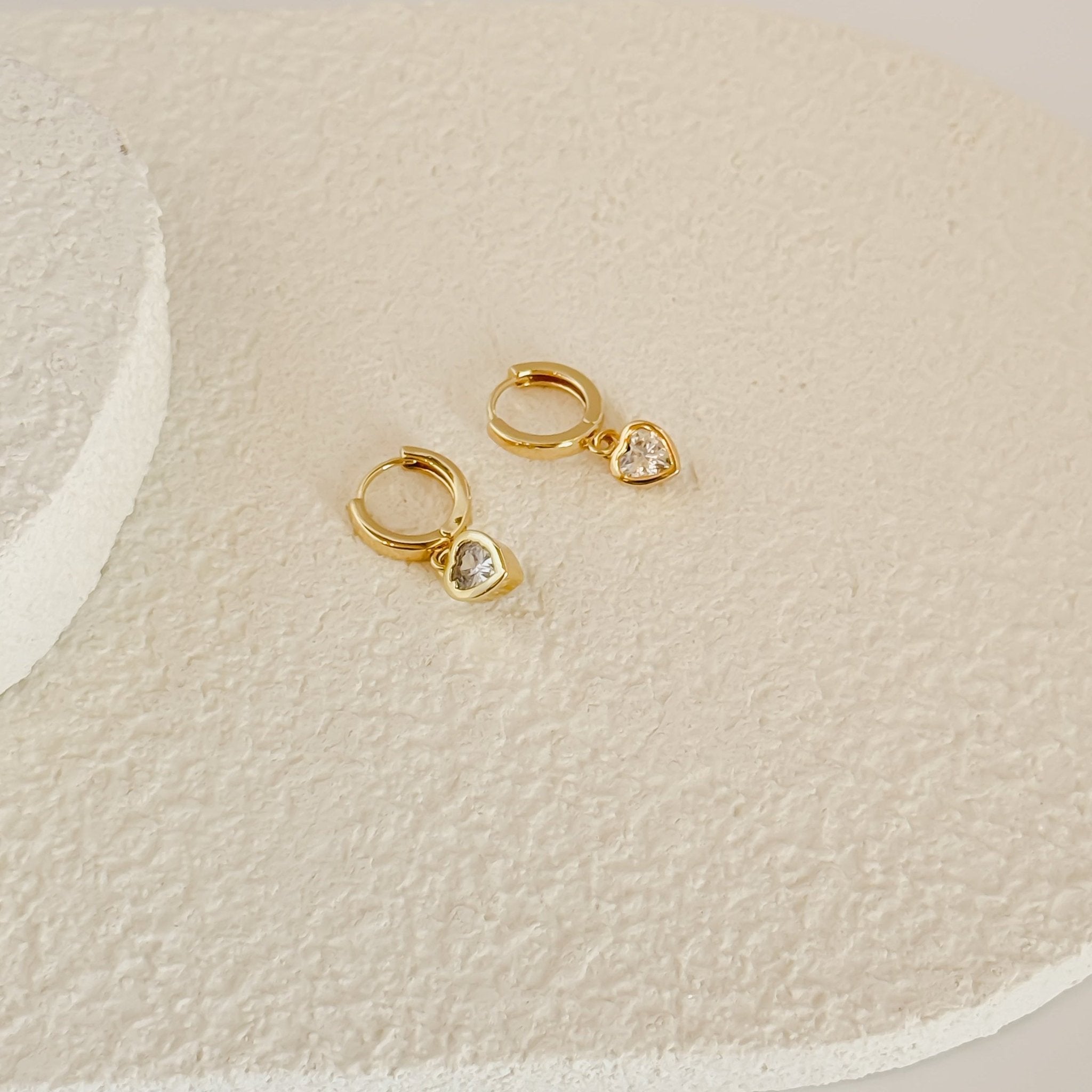 Rand Designs Bezel Heart Huggie Earrings