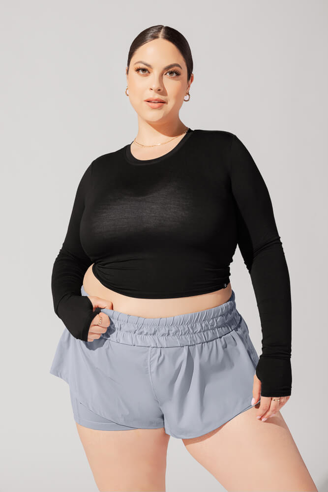 POPFLEX® Bow Back Reversible Long Sleeve Top - Black