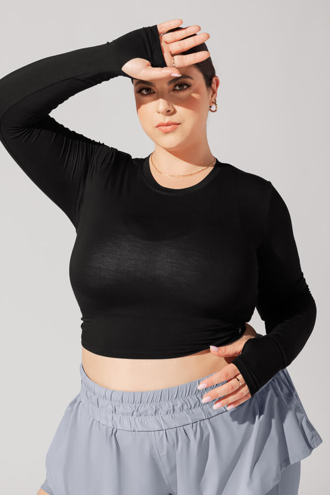 POPFLEX® Bow Back Reversible Long Sleeve Top - Black