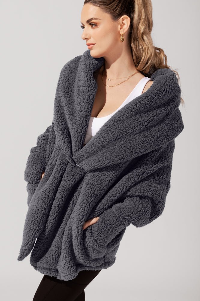 POPFLEX® Faux Sherpa Cocoon Coat - Cool Grey