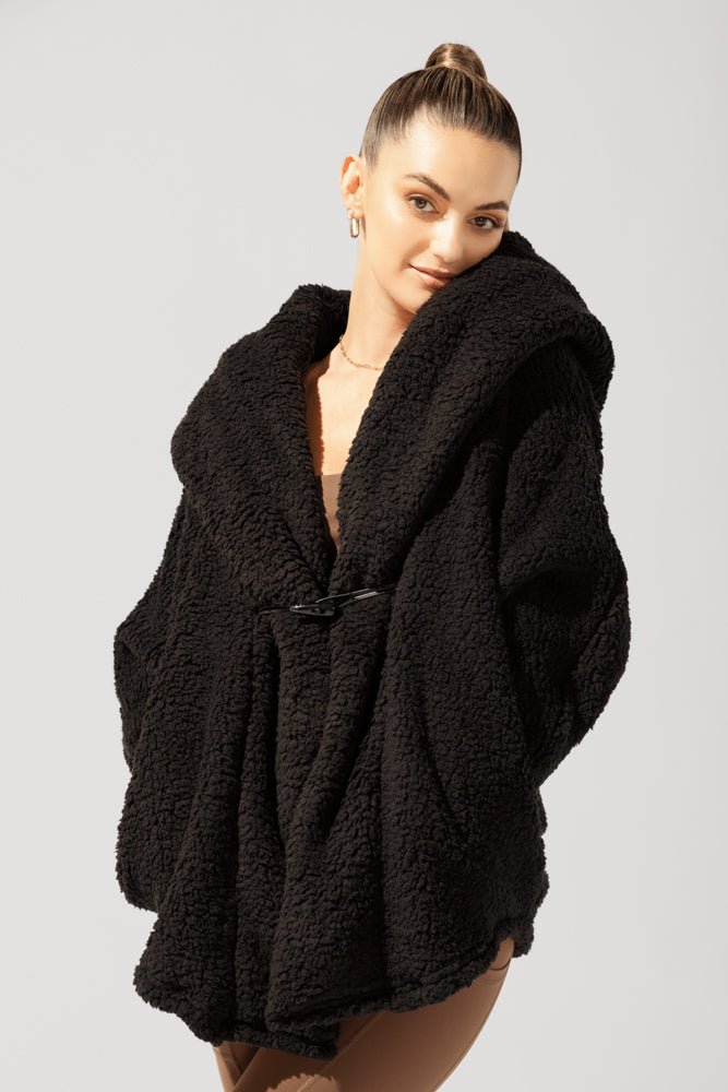 POPFLEX® Faux Sherpa Cocoon Coat - Black