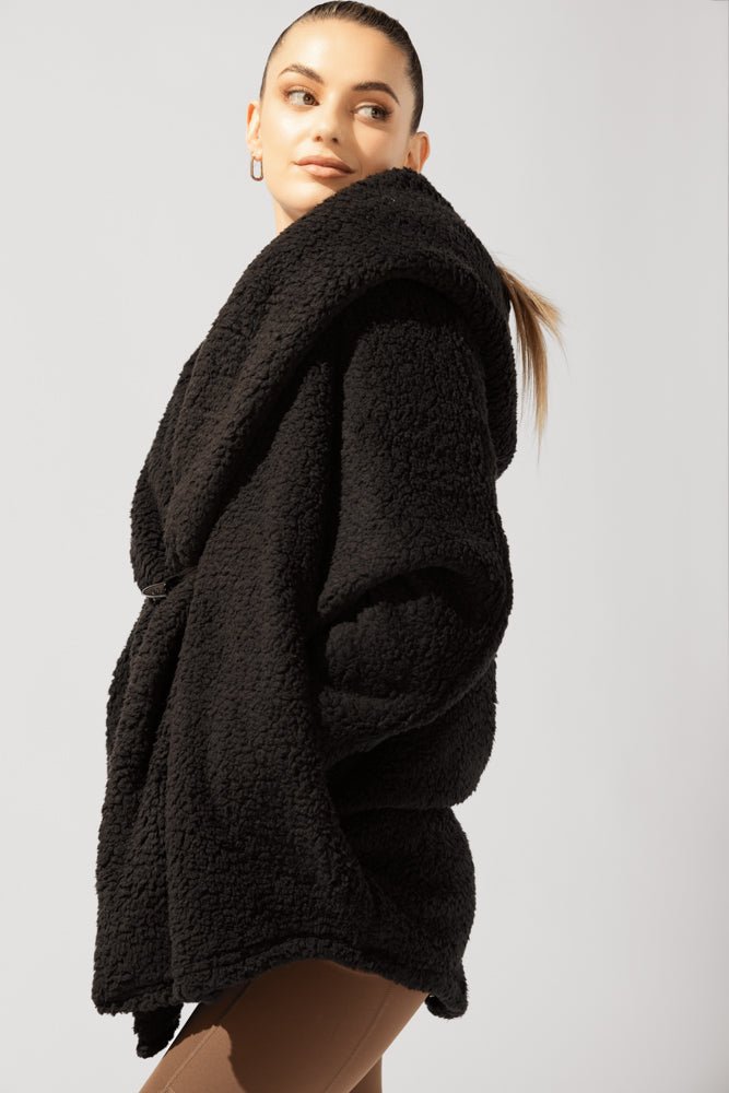 POPFLEX® Faux Sherpa Cocoon Coat - Black