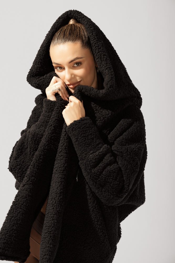 POPFLEX® Faux Sherpa Cocoon Coat - Black