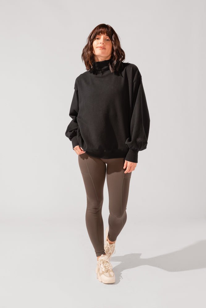 POPFLEX® Ooey Gooey Mockneck Sweatshirt with Pockets - Black