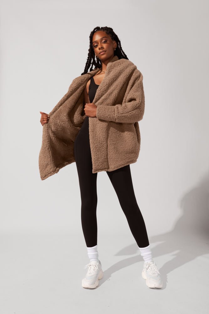 POPFLEX® Faux Sherpa Cocoon Coat - Teddy Bear Brown